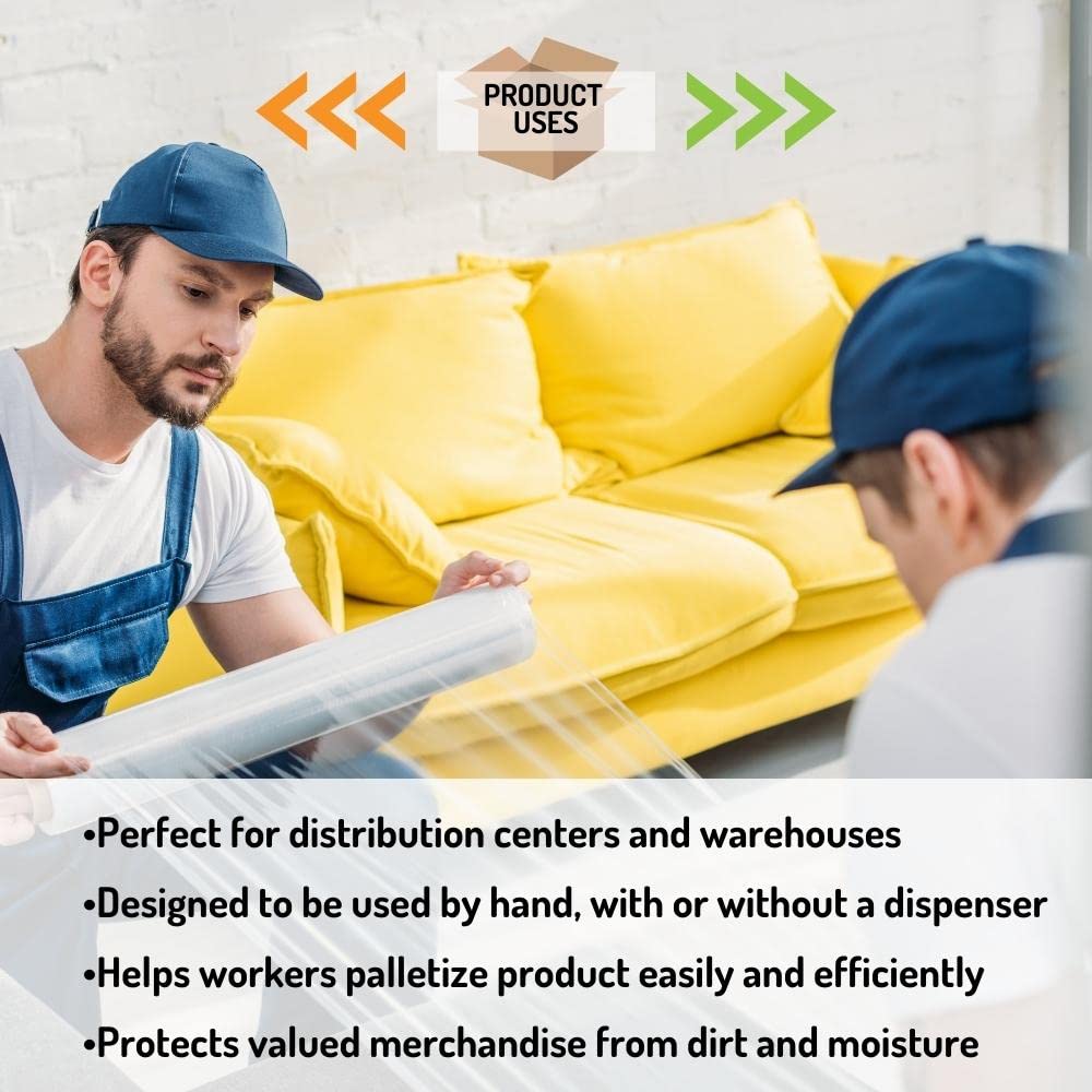 PSBM Stretch Wrap 8 Pack - 16 Inch x 1500 Feet Clear Plastic Pallet Wrap for Moving, Storage & Shipping | Heavy Duty Industrial Packaging Film for Securing Boxes, Furniture & Warehouse Goods