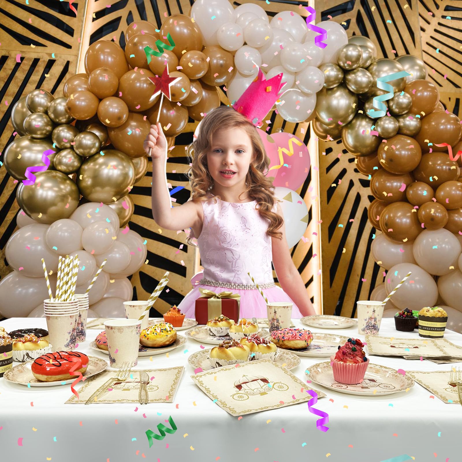 112 PCS Princess Party Plates & Tableware Set - Once Upon a Time Castle Theme Birthday Decorations with Purple Floral Napkins - Perfect for Girl's Baby Shower, Birthday Party & Princess Themed Events - Serves 16 Guests