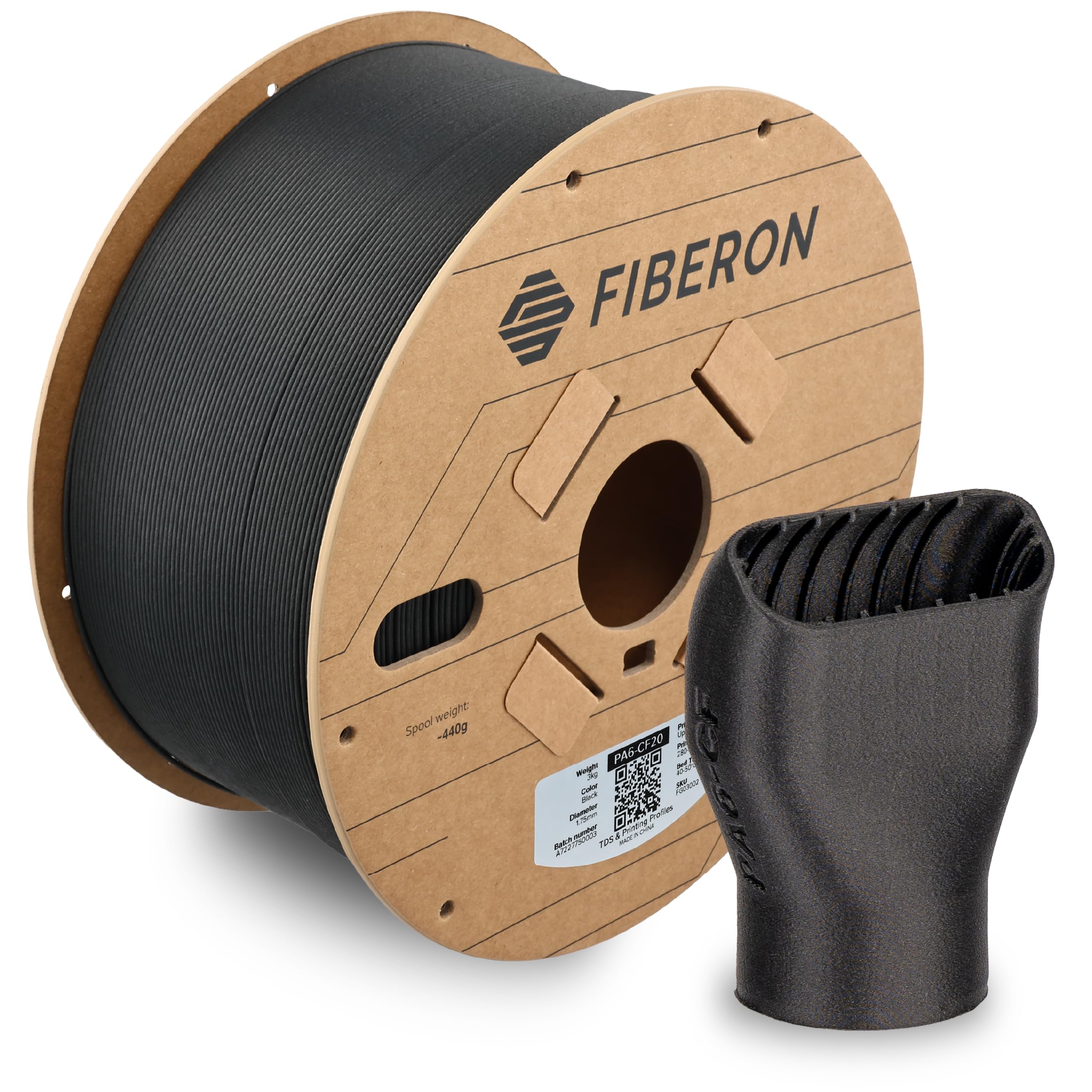 Polymaker Fiberon PA6-CF20 Carbon Fiber Reinforced Nylon 3D Printing Filament - 1.75mm, 3kg Spool, Black | High-Strength, Warp-Free Material for Functional Prototypes, Automotive Parts & Industrial Applications