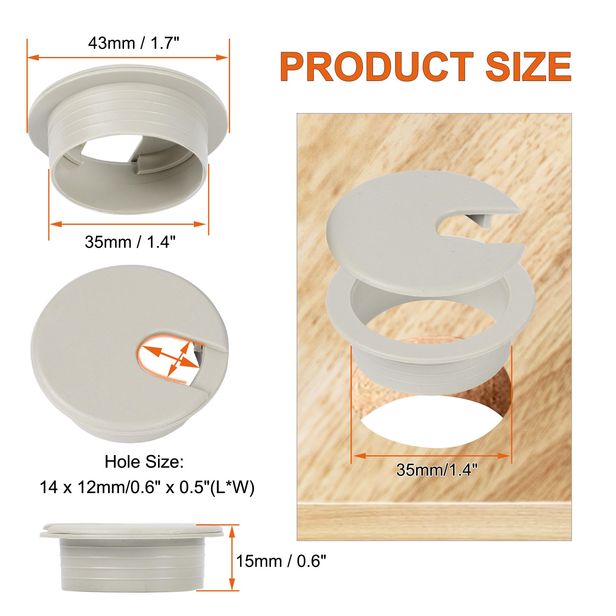 uxcell 1.4 Inch/35mm Plastic Desk Cable Grommet Hole Cover - 4 Pack Gray Cable Management for Office Computer Desk (Ideal for Wire Organization in Home Office & Workspace)
