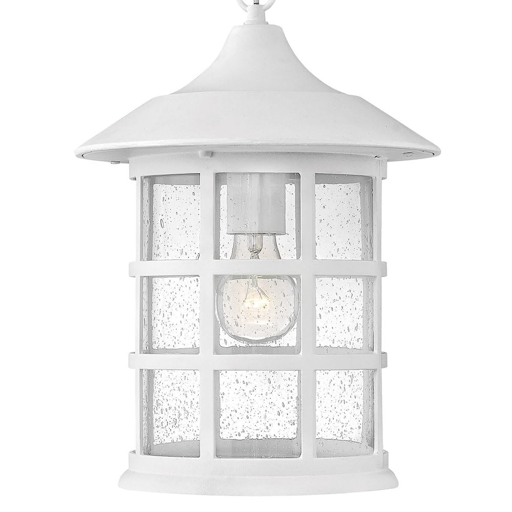 Hinkley Freeport Coastal Elements Medium Hanging Outdoor Lantern - Composite Material, New England Style, Clear Seedy Glass, Fade Resistant, Textured White Finish - Perfect for Porch, Patio, Garden, and Coastal Home Decor