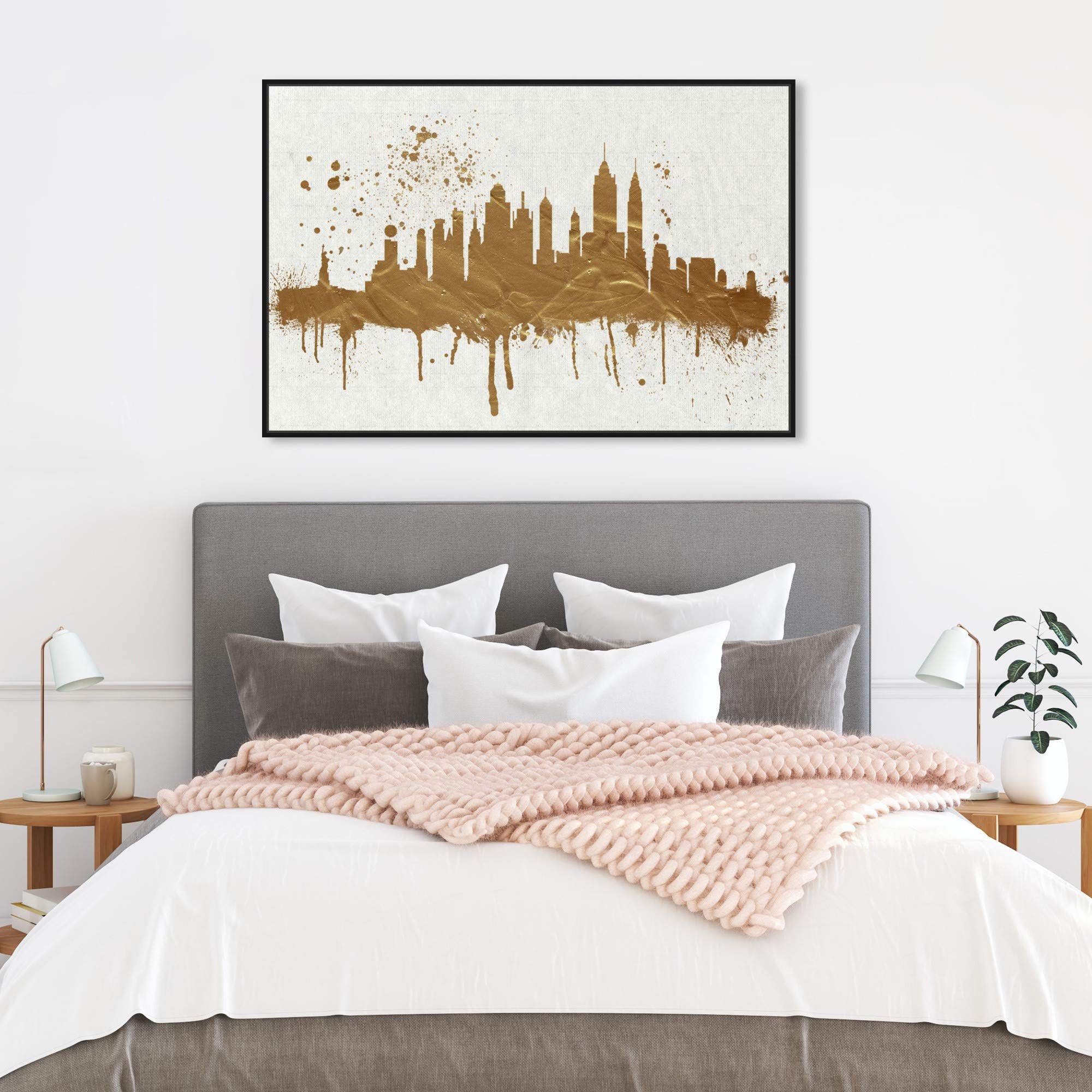 Gold NY Skyline Canvas Wall Art Prints - Modern Cityscape Decor for Living Room, Office & Bedroom