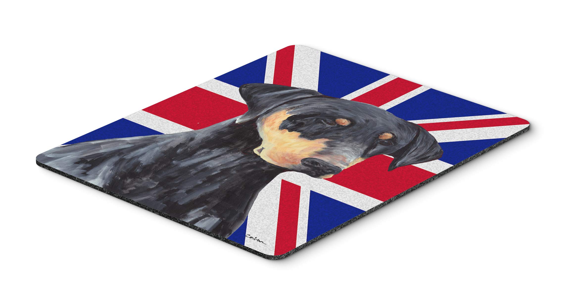 Doberman with English Union Jack British Flag Mouse Pad - Large Washable Non-Slip Desk Mat for Home Office, Gaming & Computer Work | Heat-Resistant Hot Pad & Trivet for Kitchen Use