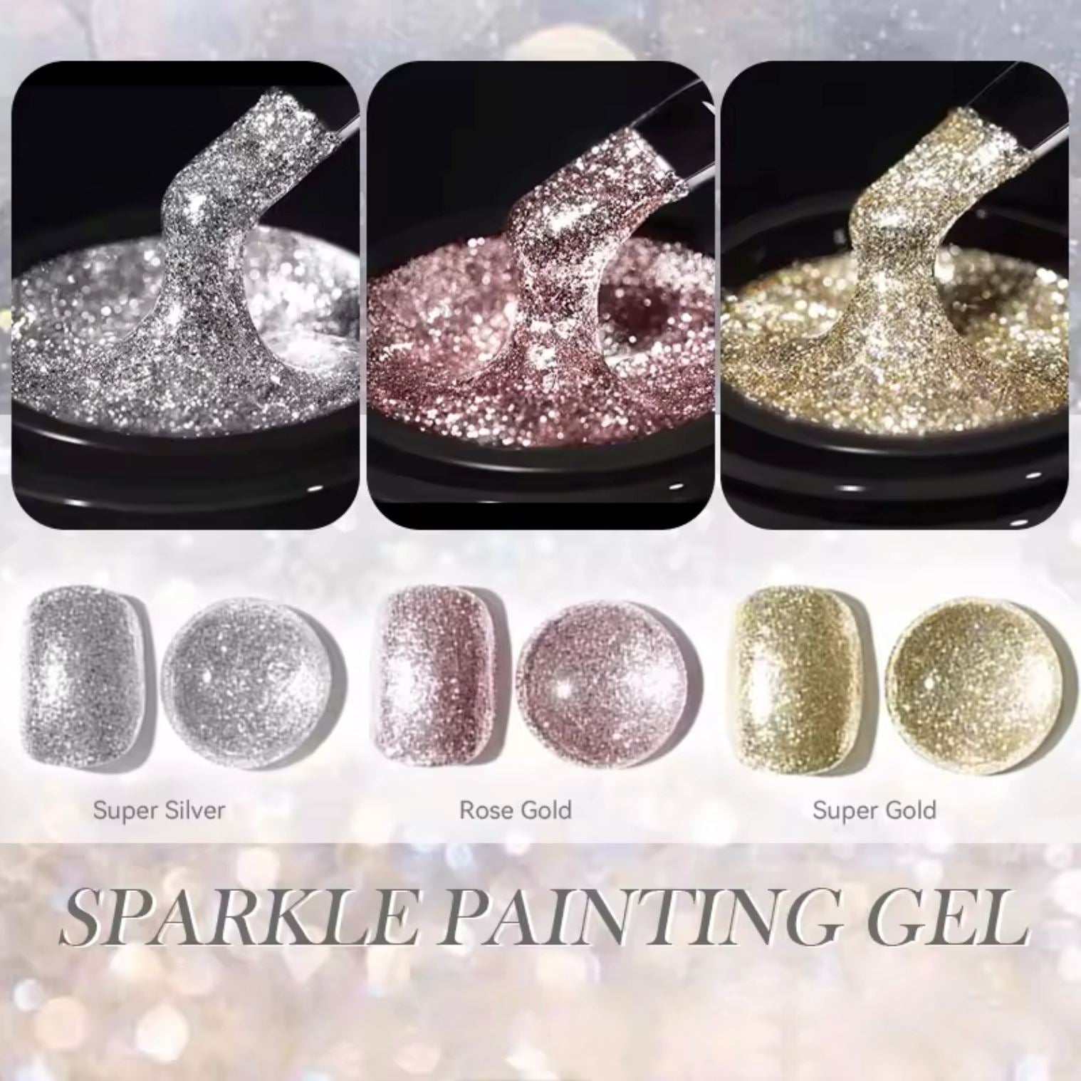 Sparkle Super Silver & Gold Painting Gel - Premium Metallic Nail Art Polish for Salon & DIY Manicures - Perfect for Parties, Weddings & Special Occasions