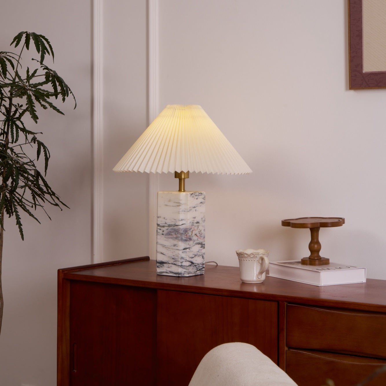 Bianca Marble Table Lamp - Elegant Home Decor Lighting for Bedroom, Living Room & Office | Modern Nightstand Lamp with Natural Stone Base