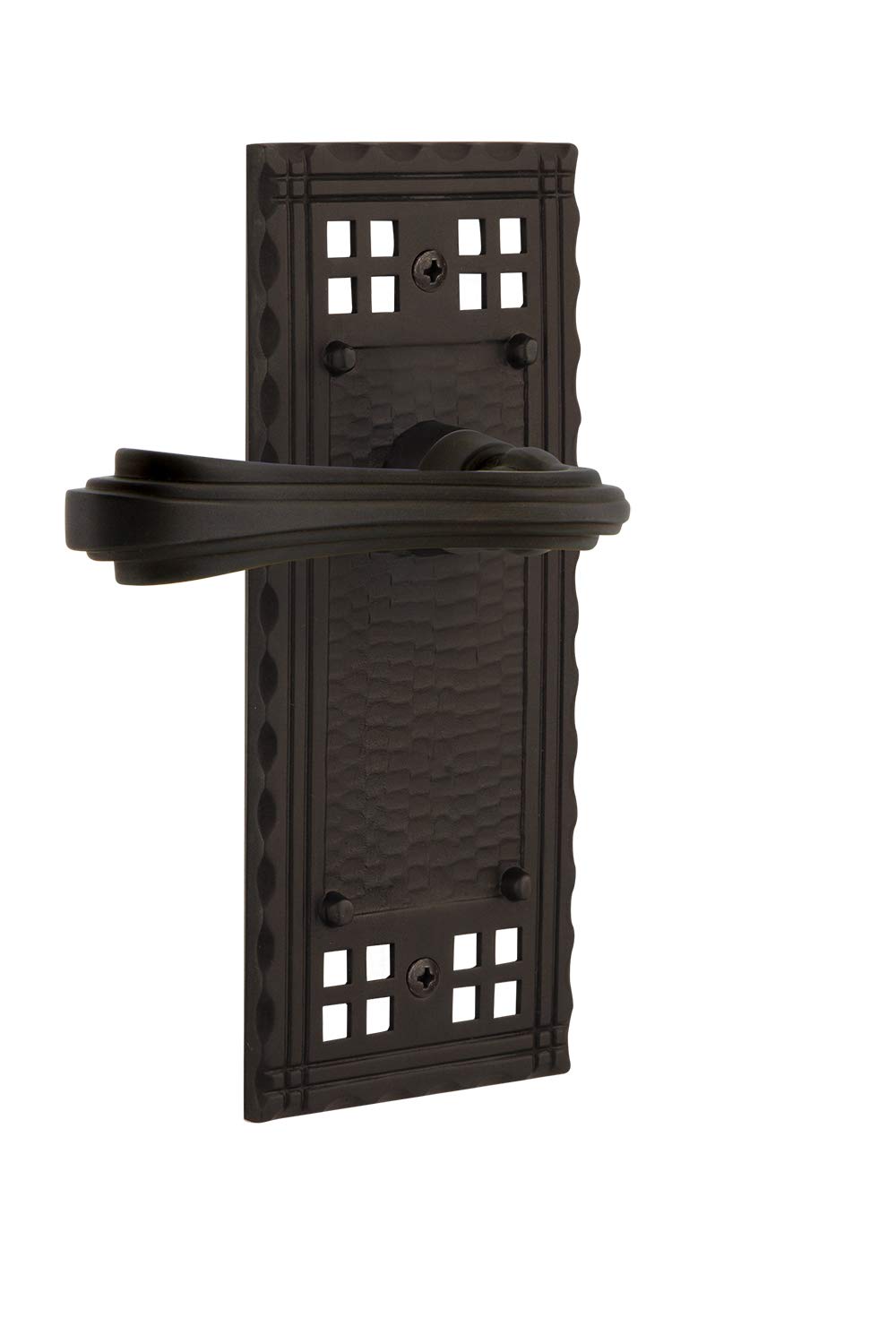 Nostalgic Warehouse Craftsman Plate Privacy Fleur Lever - Oil-Rubbed Bronze Door Handle for Bedroom, Bathroom & Interior Doors | Vintage Style Hardware for Home Decor