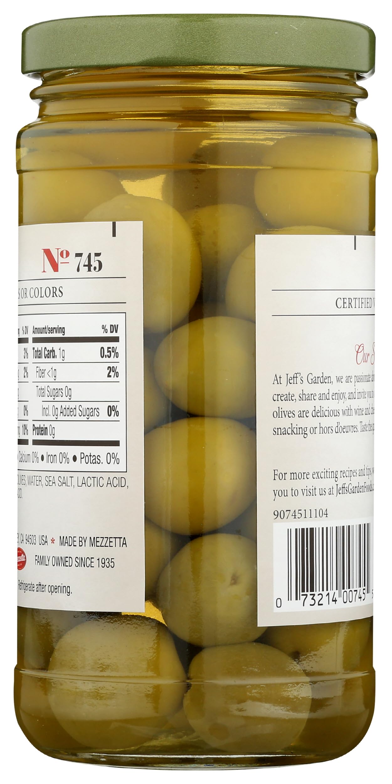 Jeff's Naturals Whole Castelvetrano Olives, 7.5 oz (212g) | Premium Italian Green Olives | Perfect for Salads, Charcuterie Boards & Mediterranean Recipes
