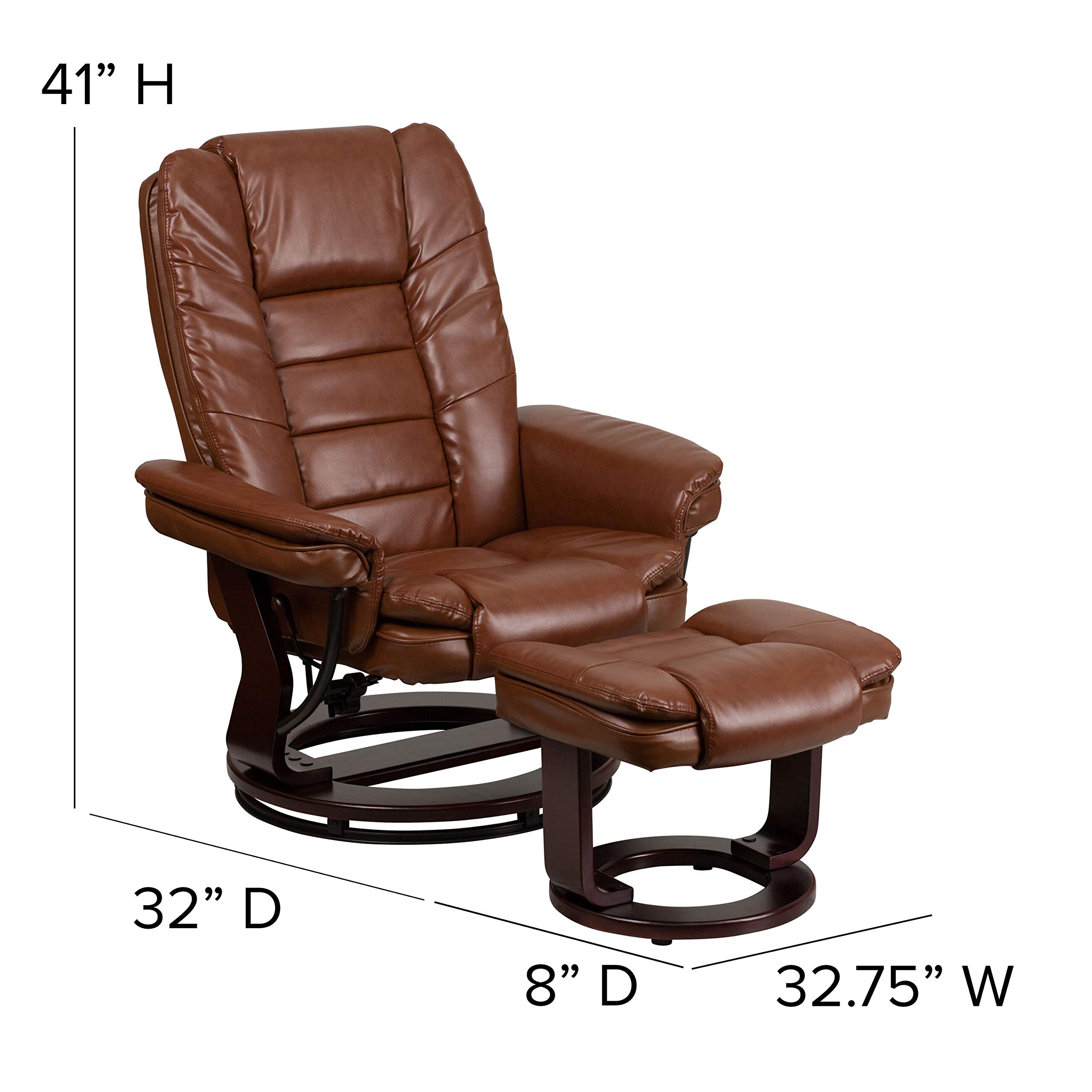 Emma & Oliver Multi-Position Recliner Chair with Ottoman - 360° Swivel Base, Vintage LeatherSoft Upholstery, Ergonomic Design for Living Room, Home Theater & Office Comfort