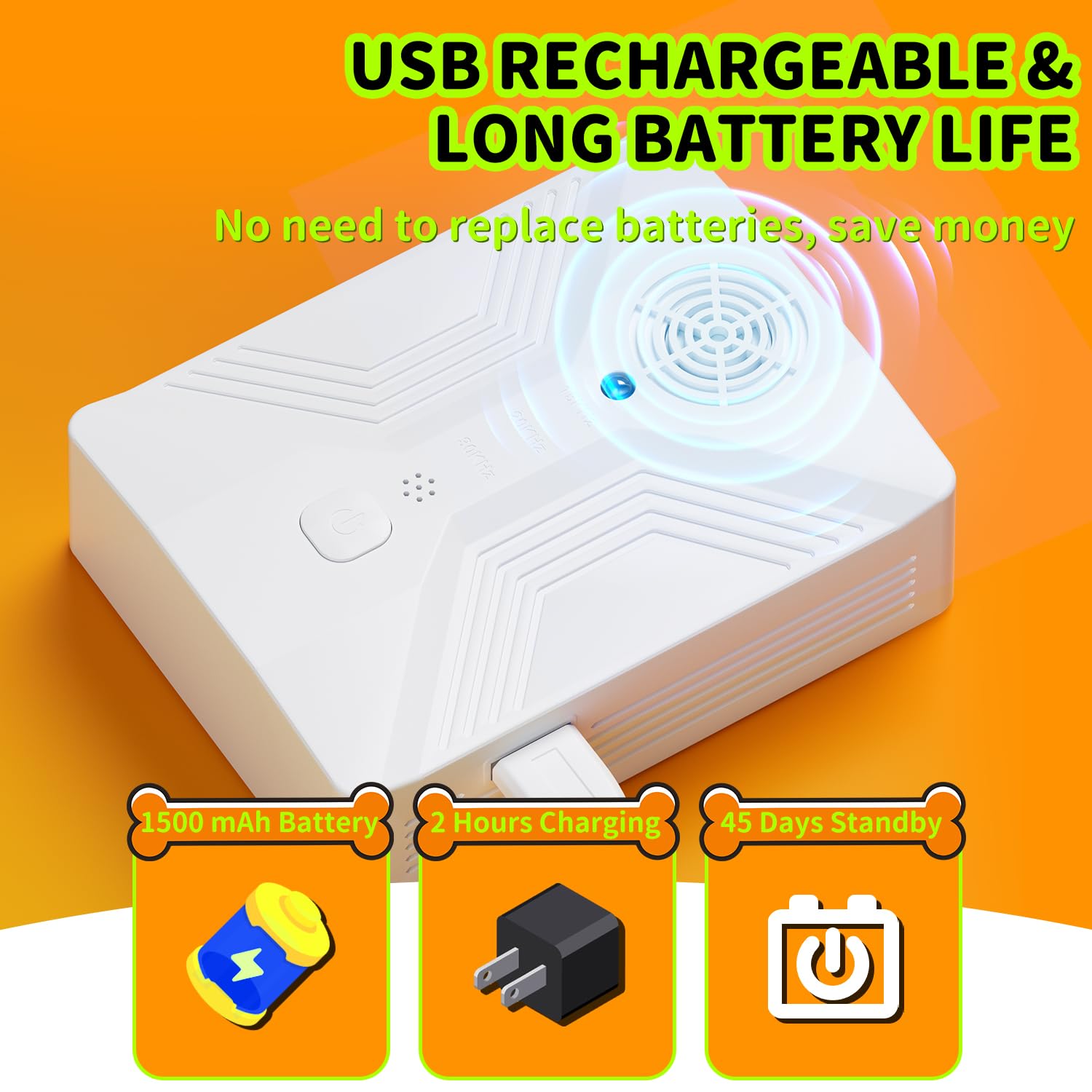 Rechargeable Ultrasonic Dog Bark Deterrent Device - 3 Modes, 50ft Range, Waterproof Anti Barking Control for Indoor & Outdoor Use - Safe Sonic Bark Silencer for Dogs & Humans - Perfect for Training, Yard Security, and Peaceful Home Environment