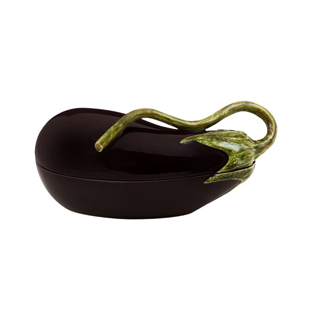 Bordallo Pinheiro Hand-Painted Ceramic Eggplant Decorative Box - Elegant Home Decor for Living Room, Kitchen, or Gift Giving