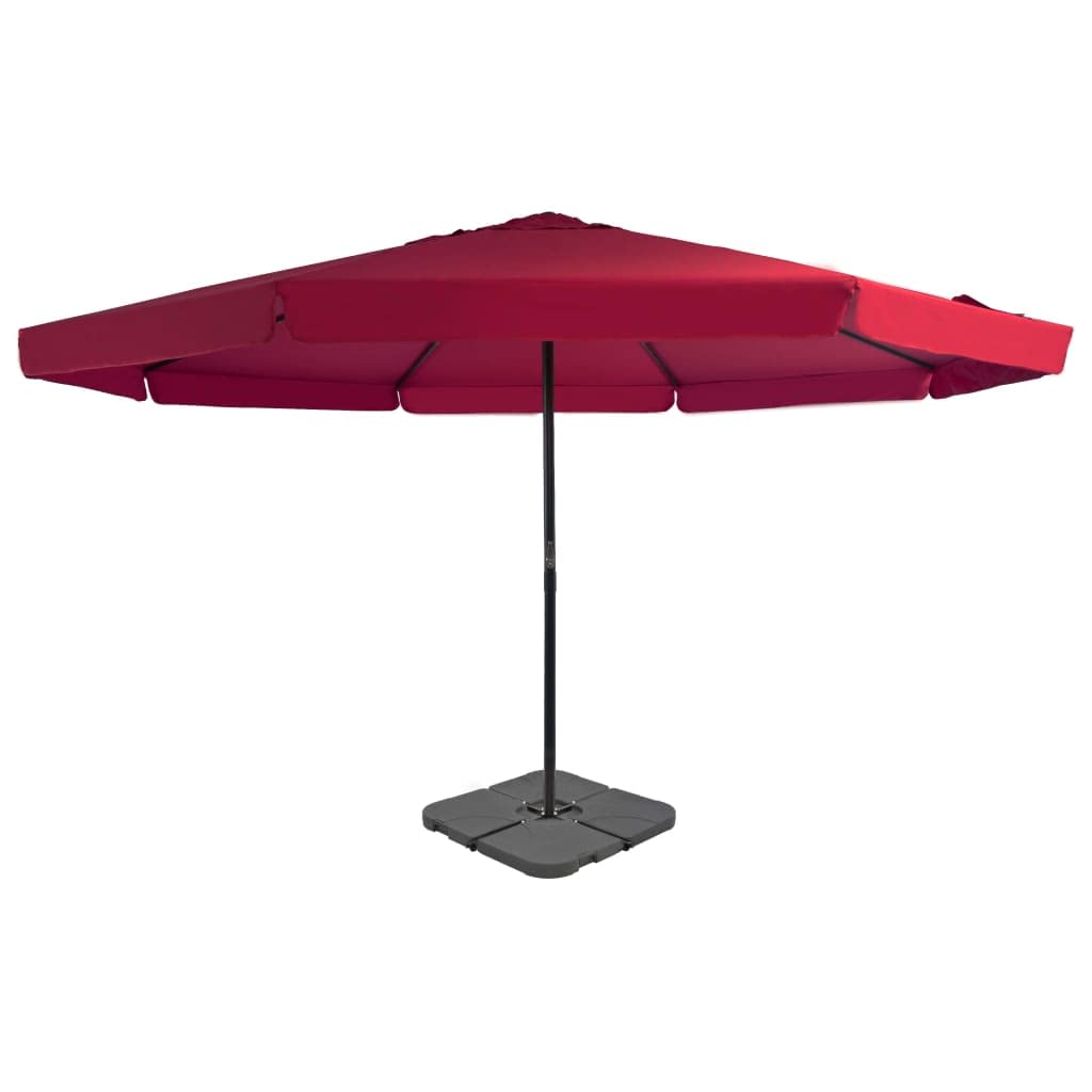 vidaXL 10ft Outdoor Patio Umbrella with Heavy Duty Portable Base - Sunbrella UV-Resistant Red Market Umbrella, Aluminum Frame, Easy Crank Lift System for Garden, Poolside, Backyard, Restaurant Outdoor Dining