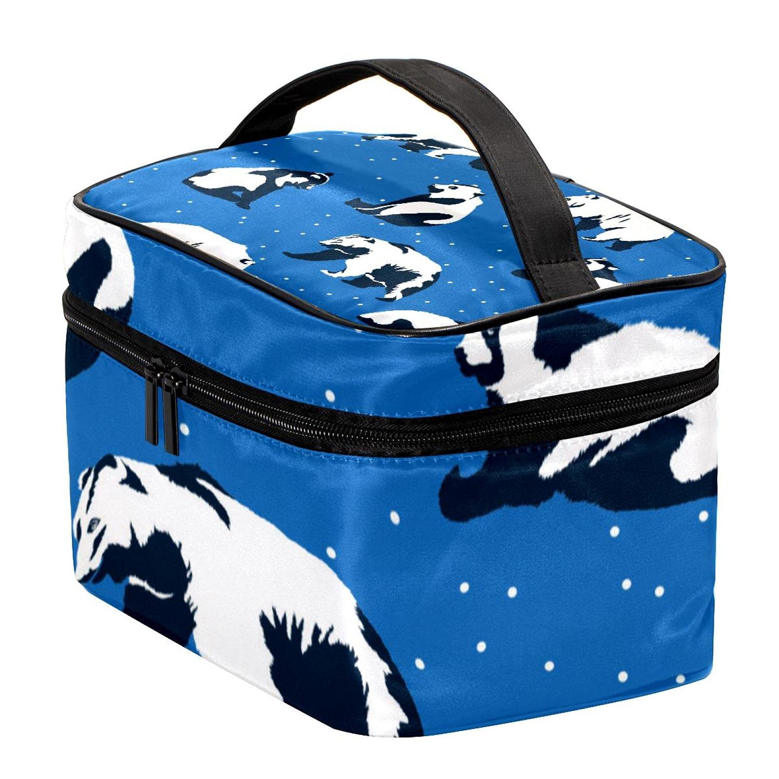 Big Bear Blue Pattern Large Travel Makeup Bag - Waterproof Cosmetic Organizer Case with Zipper for Women & Girls | Perfect for Vacation, Gym, Business Trips & Daily Use