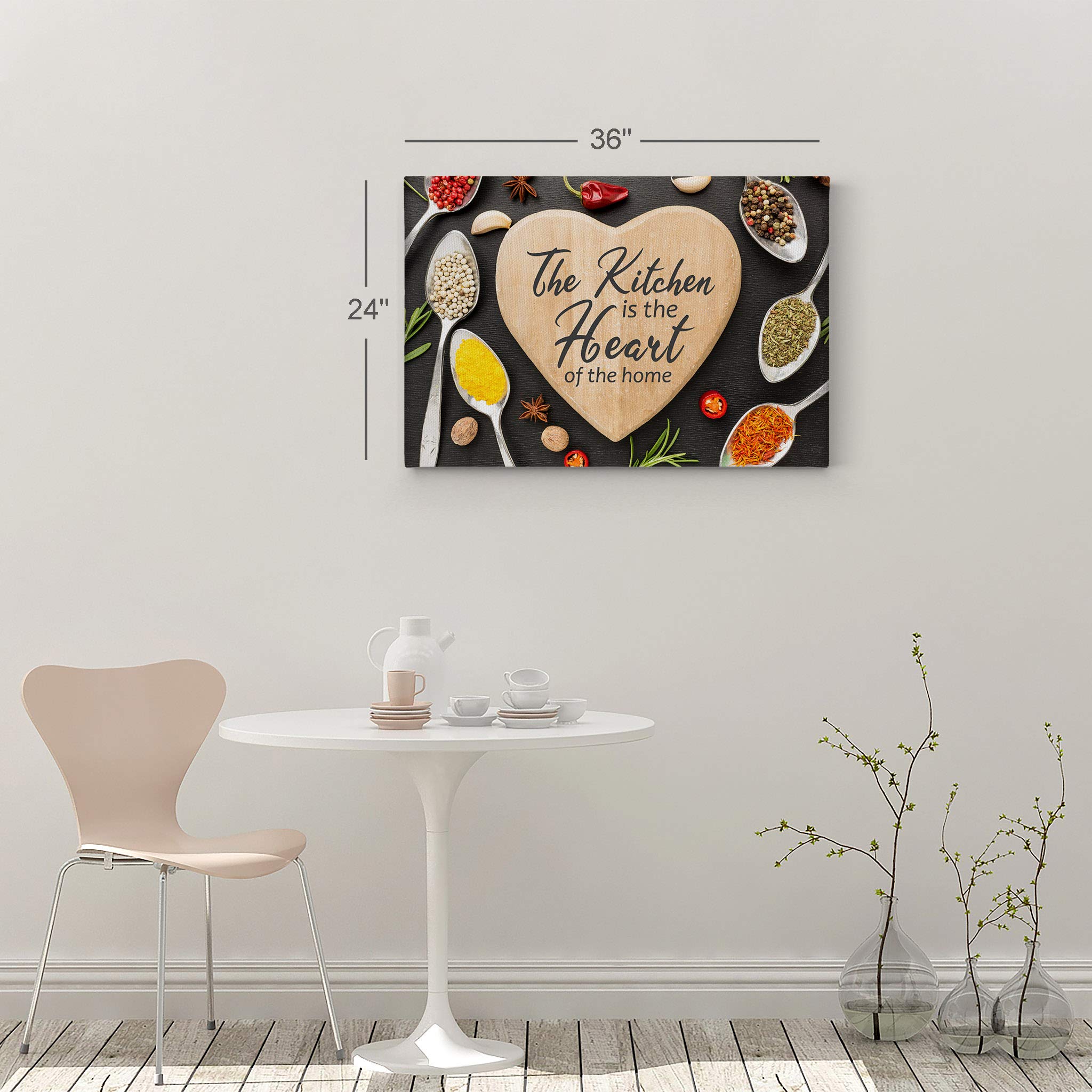 Smile Art Design 'The Kitchen is the Heart of the Home' Quote Canvas Wall Art Print - 24x36 Inch Modern Farmhouse Decor for Kitchen, Dining Room, Restaurant & Cafe - Perfect Housewarming Gift (Ready to Hang) - Ideal for Home Decor, Wedding Gifts & Interior Design Projects