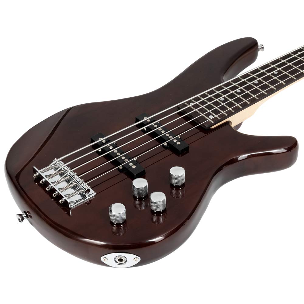 Lykos Premium Electric 5-String Bass Guitar with Full Size Gig Bag, Adjustable Strap, Pick, and Wrench Tool - Earth Brown Finish | Perfect for Live Performances, Studio Recording & Music Practice