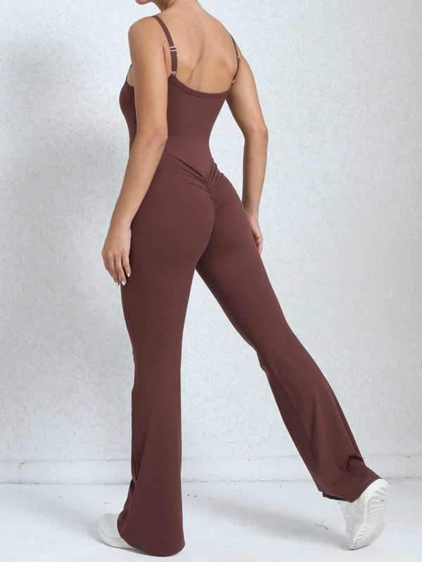 ZASUWA Women's Scrunch Bum Flare Jumpsuit - Sexy High Waisted Wide Leg Romper for Date Night & Summer Outfits