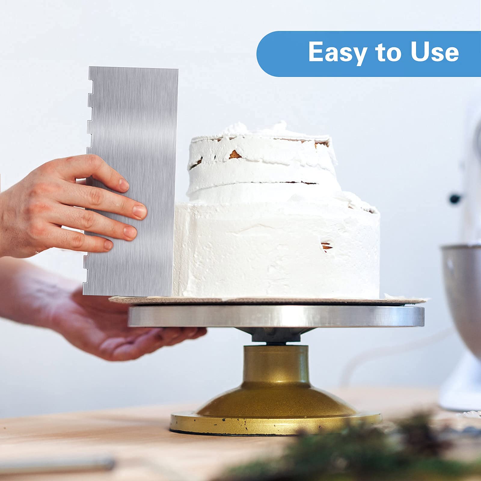 2-Piece Stainless Steel Cake Scraper Set - Professional Pastry Decorating Tool for Smoothing Buttercream, Edging Cakes & Christmas Dessert Decorations - Ideal for Bakeries, Home Baking & Cake Decorating Parties
