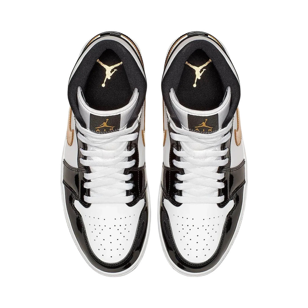 Air Jordan 1 Mid SE Sneakers - Black & Metallic Gold Basketball Shoes for Men | Comfortable Athletic Shoes for Casual Wear, Street Style & Gym Workouts