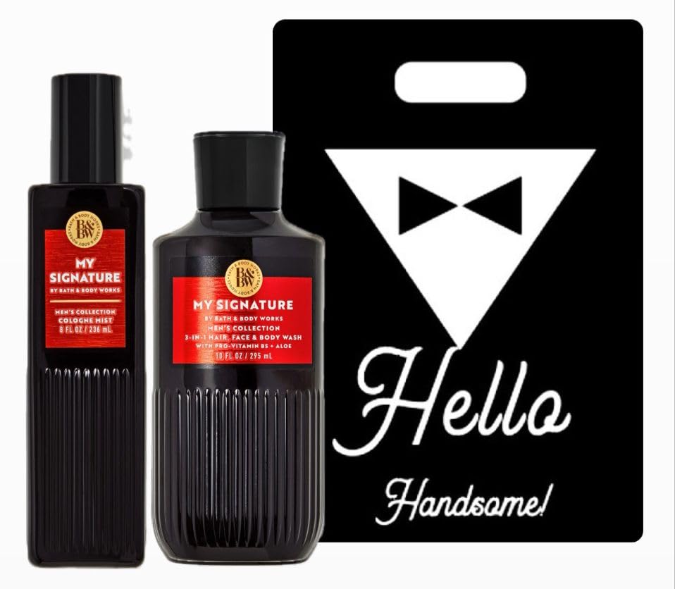 My Signature White Barn Men's Bath & Body Gift Set - 2 Piece Bundle with Gift Bag for Hello HANDSOME - Perfect for Father's Day, Birthday & Holiday Gifts