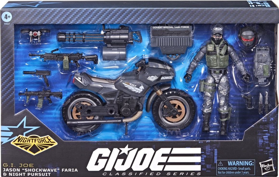 G.I. Joe Classified Series #127 Night Force Jason Shockwave Faria & Night Pursuit Cycle Action Figure Set - Hasbro Exclusive Collectible Military Toy for Display & Play - Perfect for G.I. Joe Fans and Action Figure Collectors