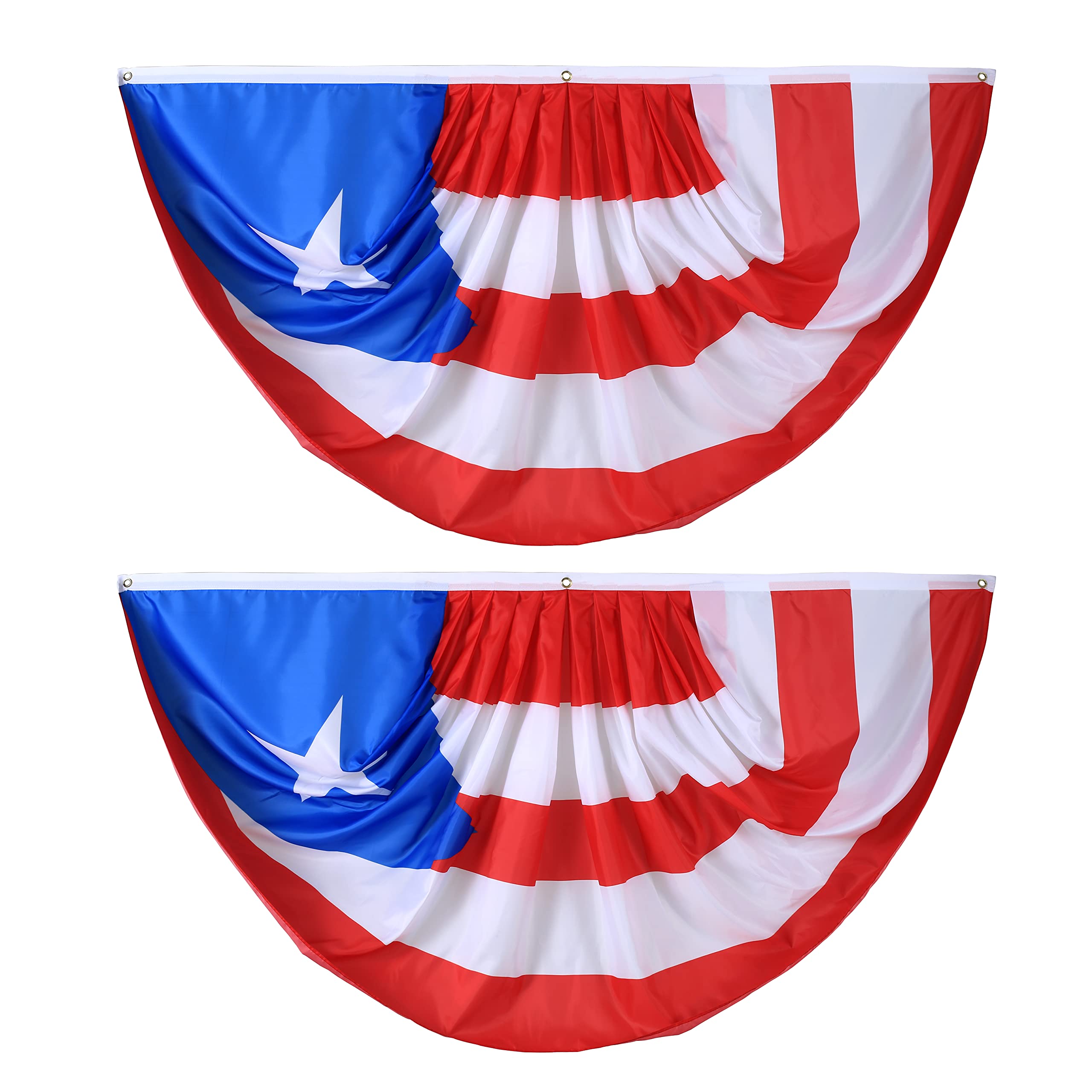 Puerto Rico Pleated Fan Flag Bunting 3x6 Ft - 2 Pack Puerto Rican Half Fan Flags for Indoor & Outdoor Decor - Patriotic Holiday Banner for Front Porch, Parties & National Celebrations