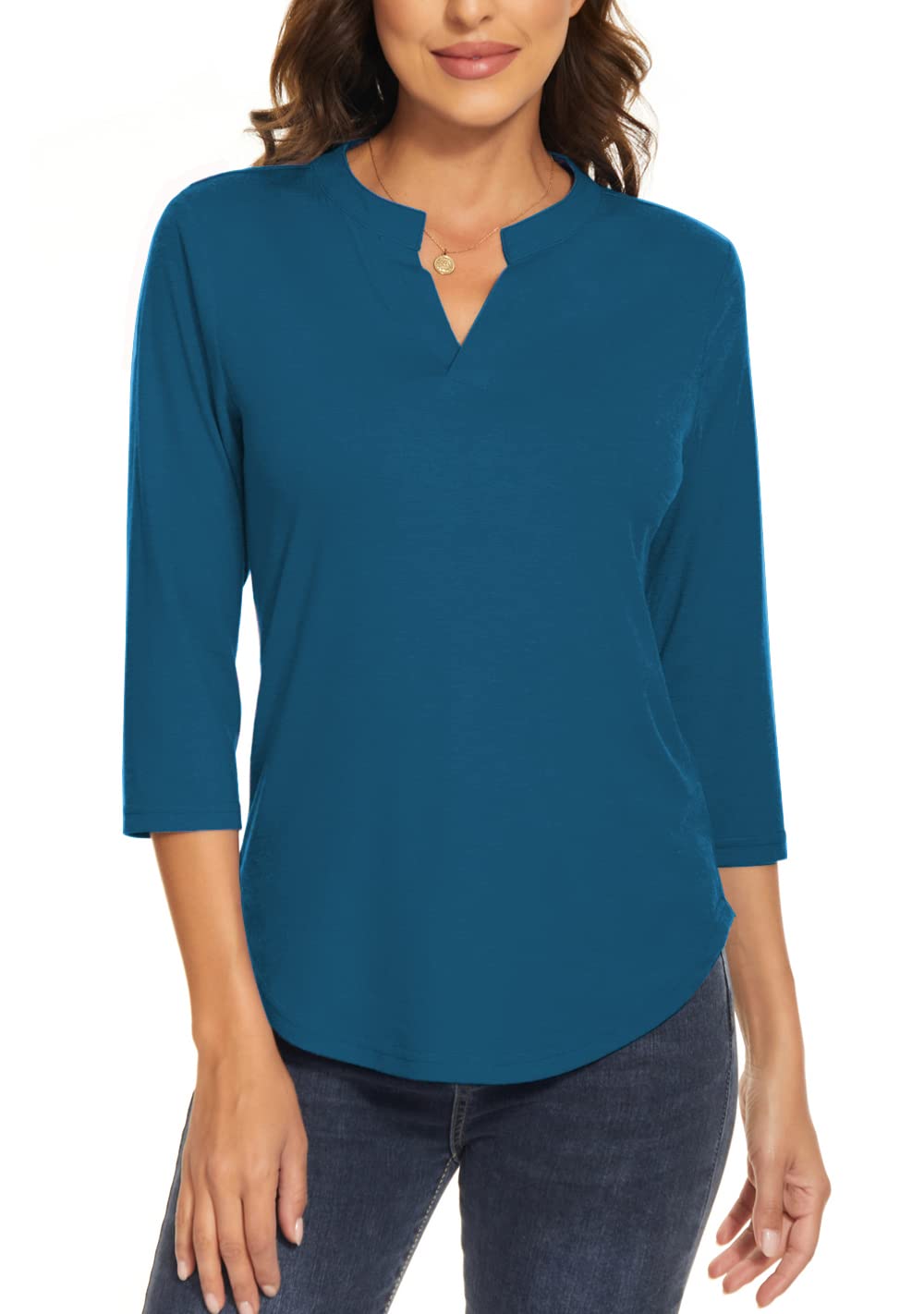 Women's 3/4 Sleeve V-Neck Collared Blouse - Professional Work Shirt Tops for Office & Business Casual Wear | Perfect for Meetings, Presentations, and Everyday Office Outfits