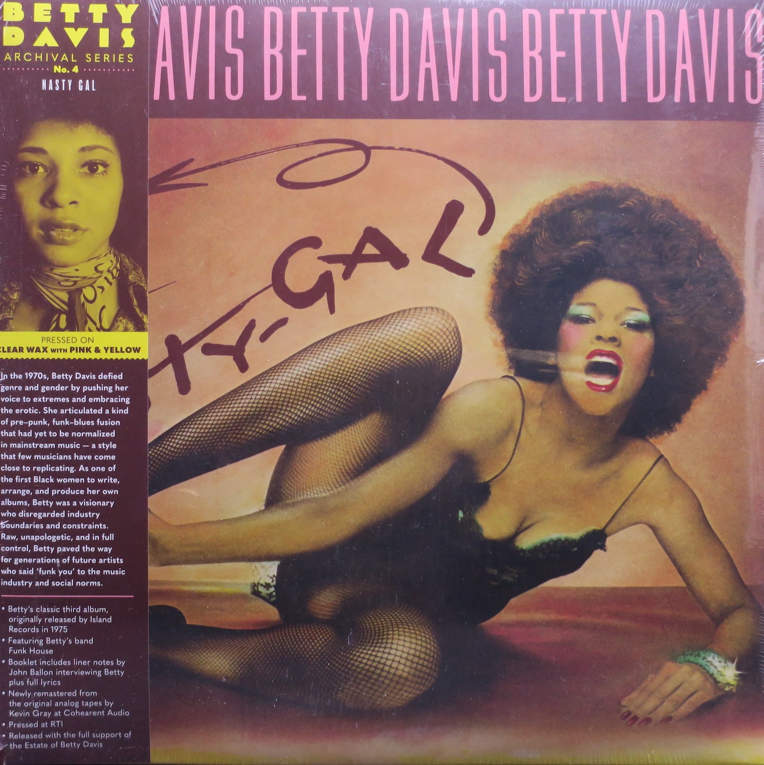 BETTY DAVIS 'Nasty Gal' CLEAR/PINK/YELLOW Vinyl 2LP Record - Limited Edition Colored Vinyl for Music Collectors & Vintage Soul Fans - Perfect for Home Listening, DJ Sets & Retro Music Parties