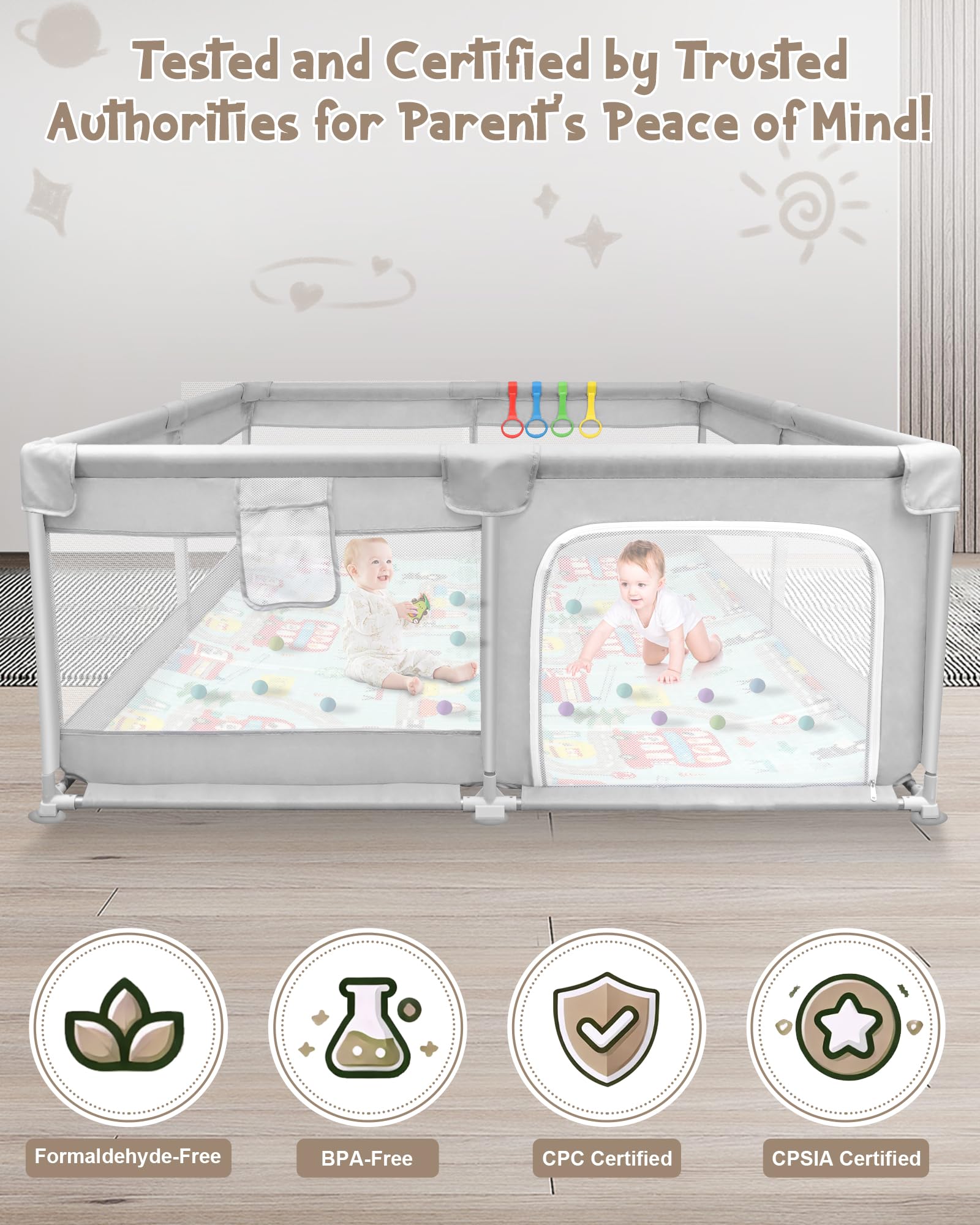 KFM Baby Playpen with Mat - 79x71 Inch Safe Play Yard for Toddlers | Indoor & Outdoor Use