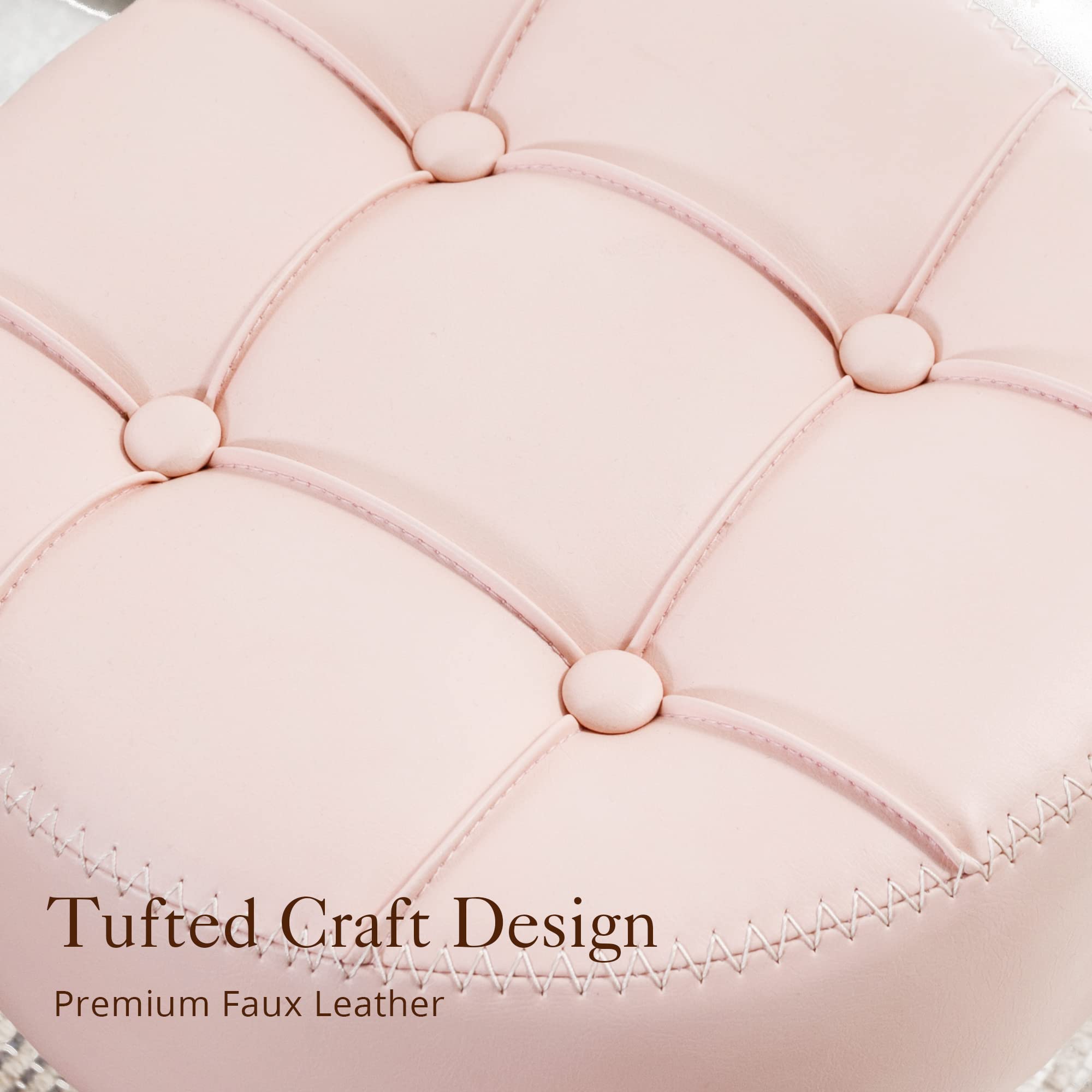 LUE BONA Adjustable Vanity Stool with 360° Swivel - Pink Faux Leather Makeup Chair for Bathroom, Bedroom & Living Room - Perfect for Dressing Table, Cosmetics Organization & Home Decor