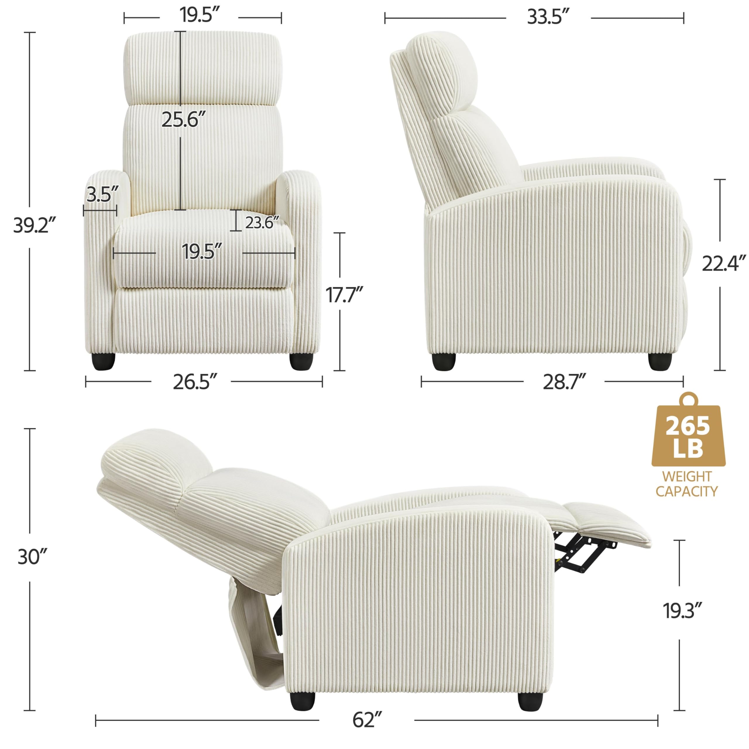 Yaheetech Modern Adjustable Recliner Chair - Single Sofa with Corduroy Upholstery for Living Room, Bedroom & Home Theater - Comfortable Reclining Lounge Chair in Beige | Perfect for Relaxing, Watching TV & Napping