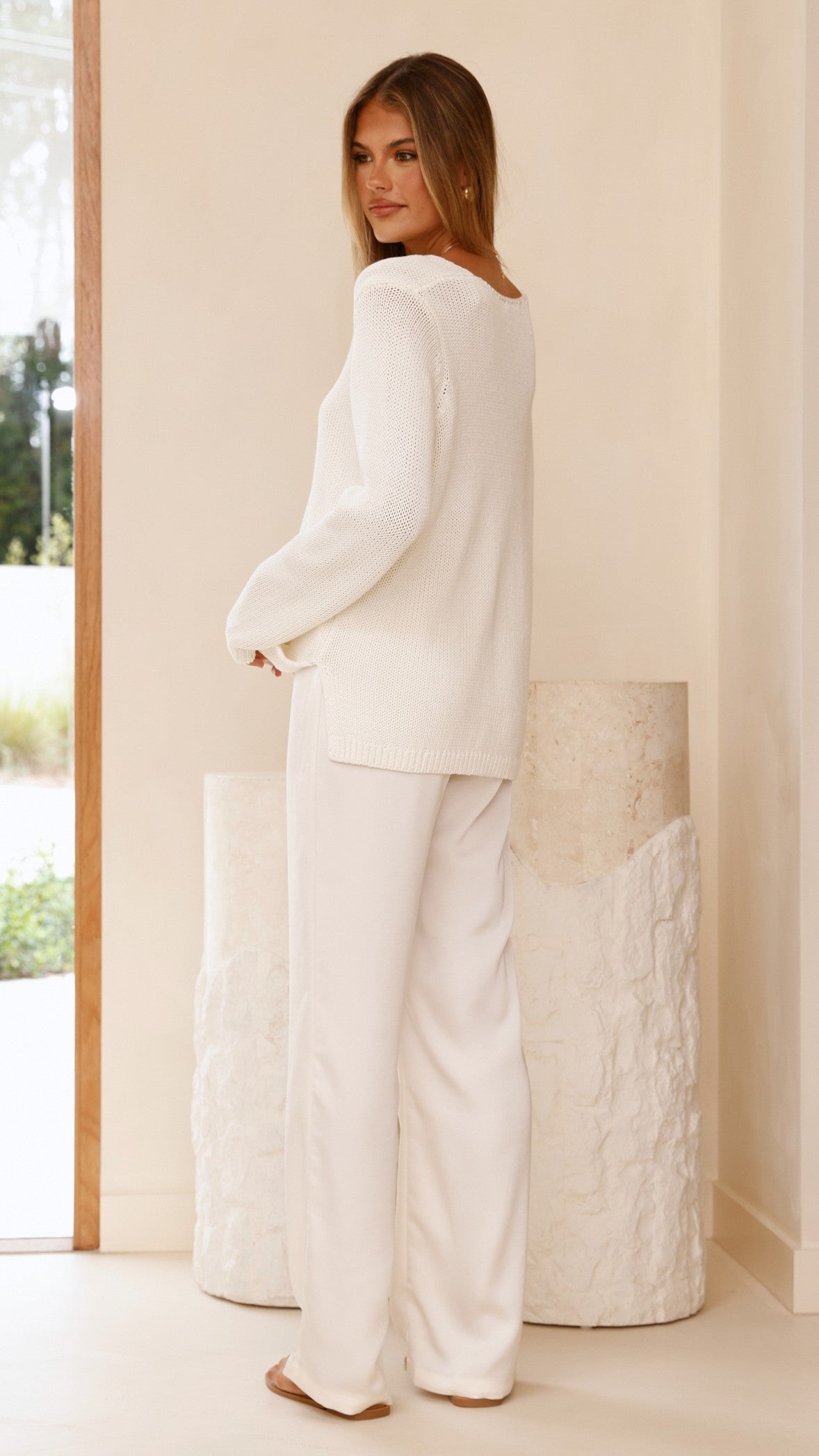 Imogen Button Pants for Women - High Waisted Cream Trousers with Front Buttons | Casual Office Wear & Spring Outfits