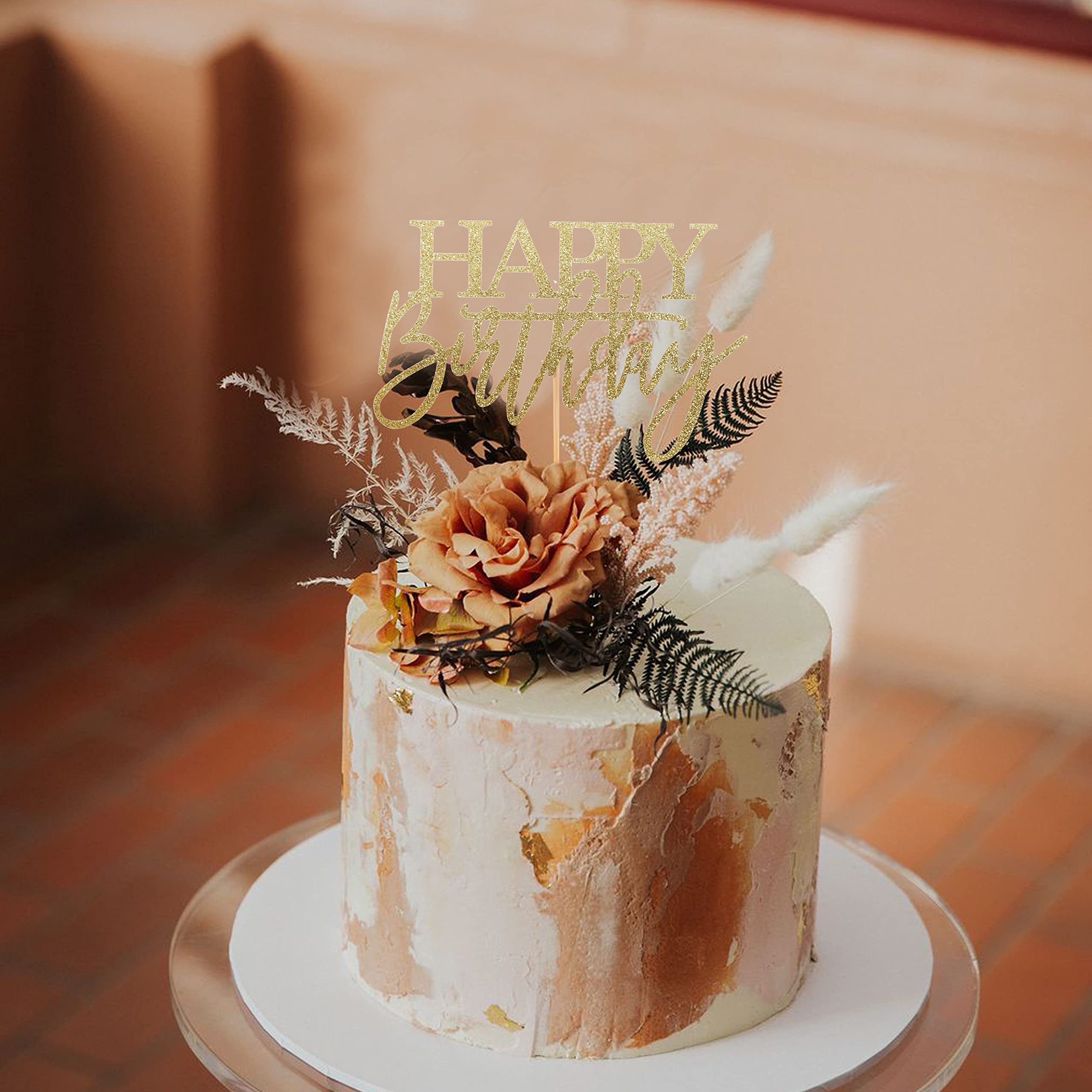 Handmade Glitter Gold Happy Birthday Cake Topper - Birthday Cake Bunting Decor for Parties | Premium Birthday Party Decoration Supplies for Kids & Adults | Perfect for Birthday Cakes, Cupcakes & Dessert Tables