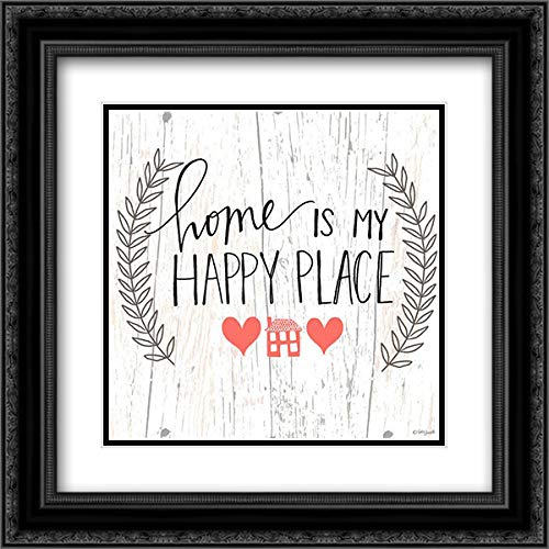 15x15 Black Ornate Framed Double Matted Museum Art Print - 'Home is My Happy Place' by Katie Doucette - Perfect for Living Room, Bedroom & Office Wall Decor