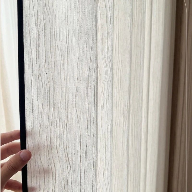 Serena Linen Vertical Striped Custom Blackout Curtains with Black Trim - Elegant Room Darkening Window Treatments for Bedroom & Living Room