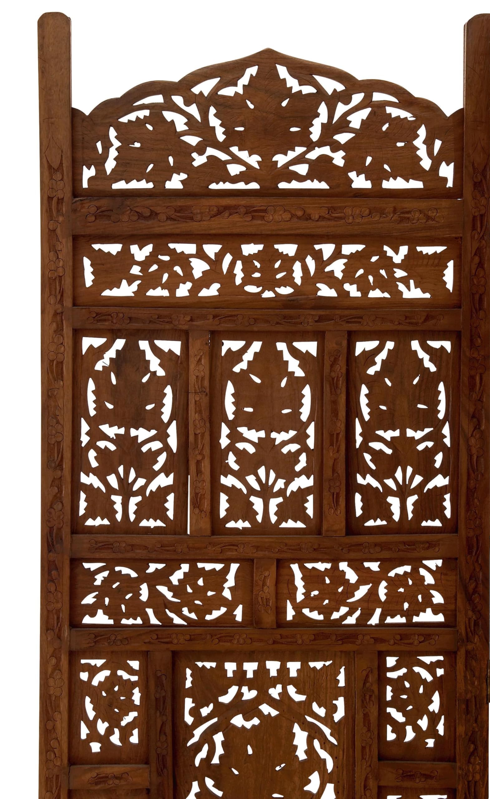 Handmade Wooden Floral Room Divider Screen - 4 Panel Foldable Privacy Partition 80