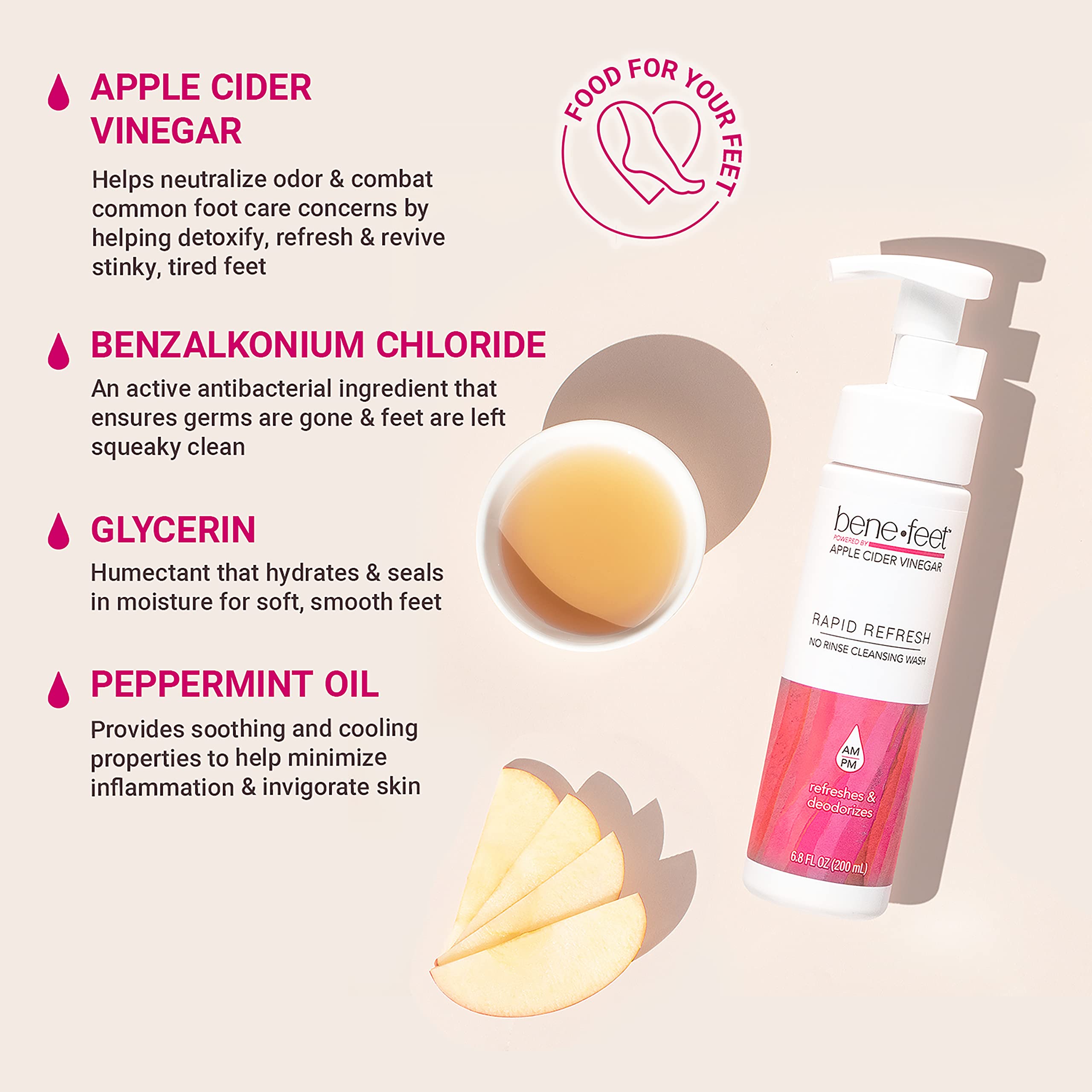 No Rinse Cleansing Foam Wash - Apple Cider Vinegar & Peppermint Oil Formula for Instant Foot Refresh & Odor Control, 6.8oz Travel Size - Perfect for Gym, Travel, and Active Lifestyles