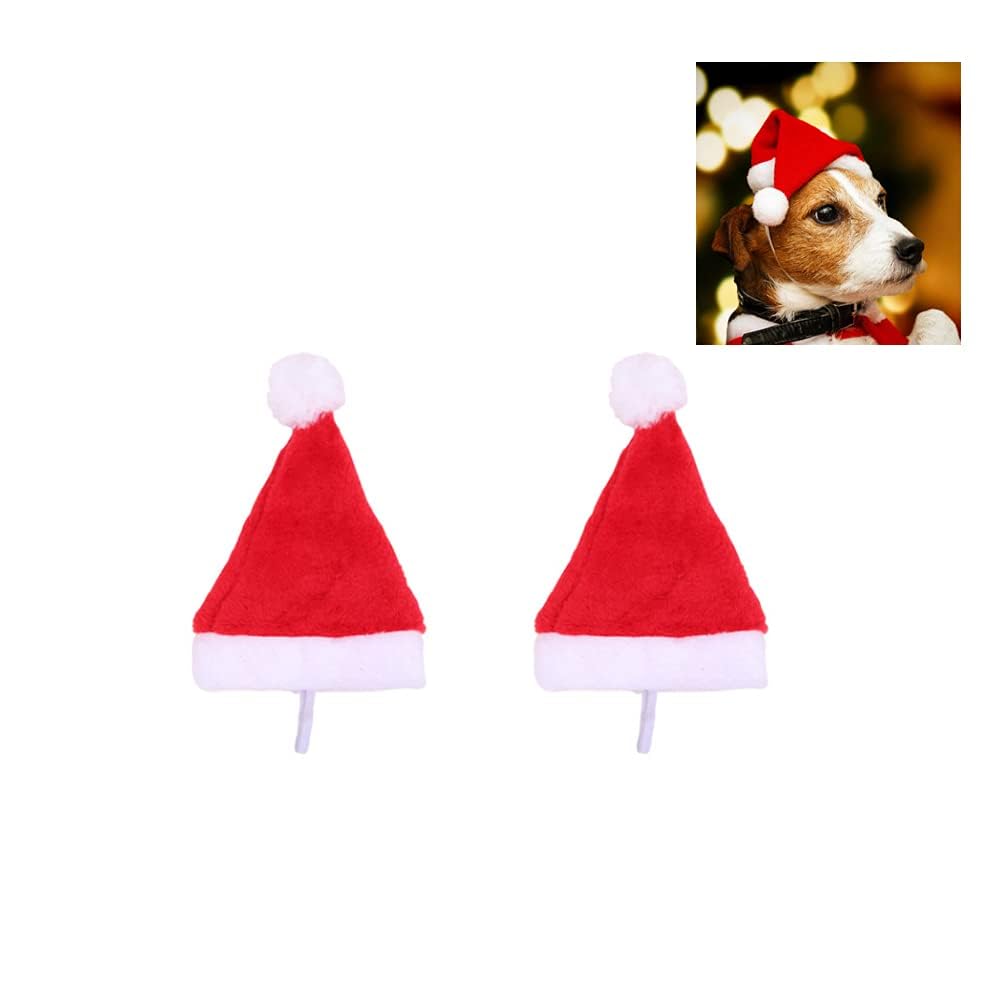 Festive Pet Santa Hats for Cats & Dogs - 2 Pack Red Christmas Costume Hats (5.5