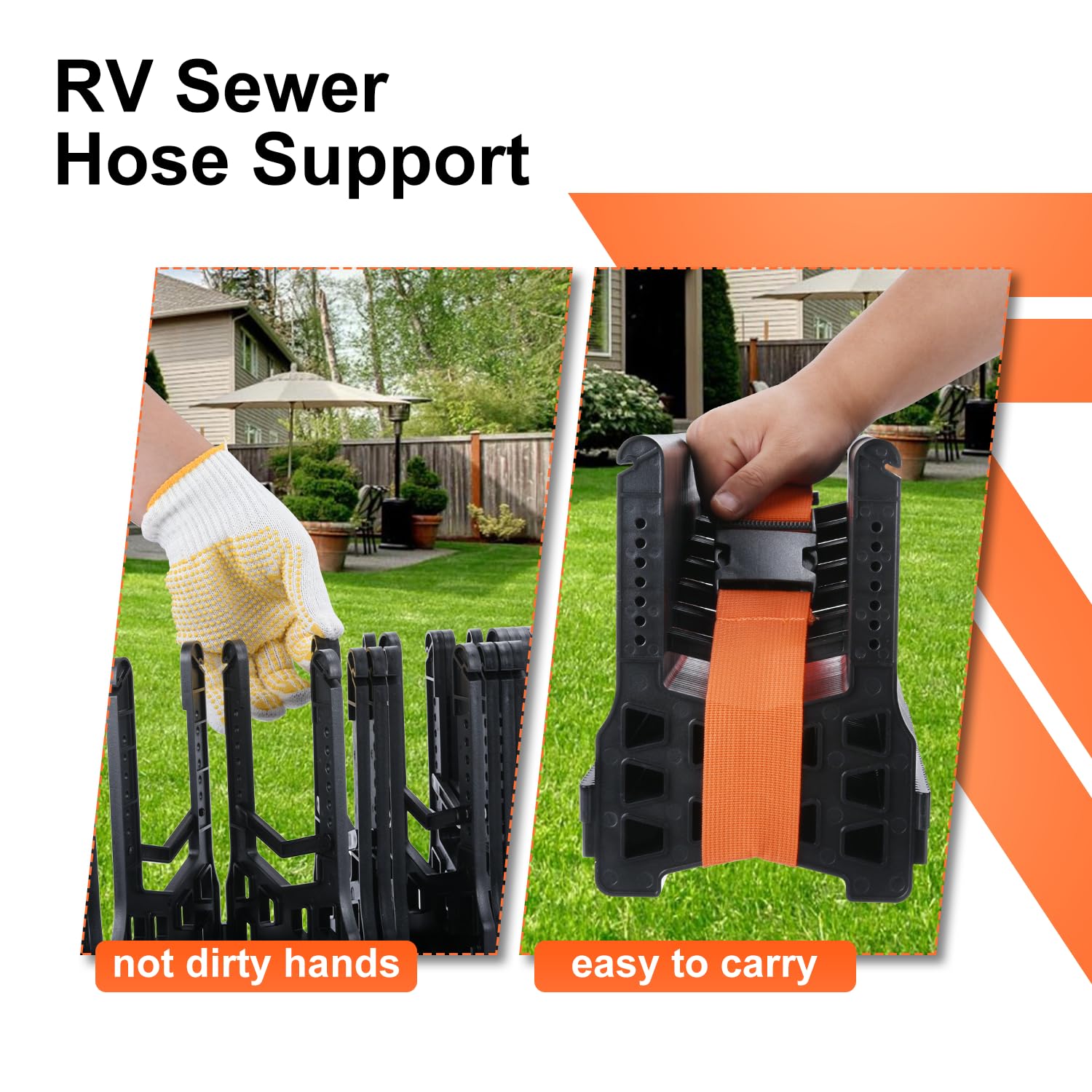 10 Ft RV Sewer Hose Support - Adjustable Height Accordion Design for Quick Installation | Fits All Travel Trailers & Campers | Perfect for RV Dump Stations & Campground Waste Management