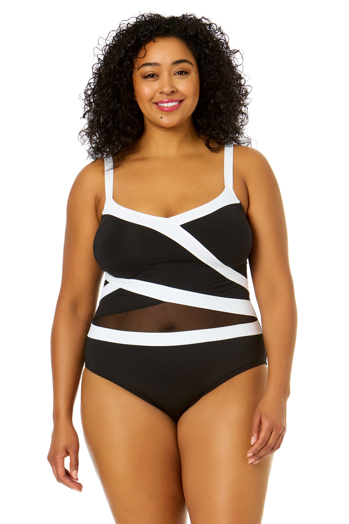 Plus Size Women's Mesh Insert One Piece Swimsuit - Sexy Bathing Suit for Curvy Women, Beach & Pool Wear, Summer Vacation Swimwear
