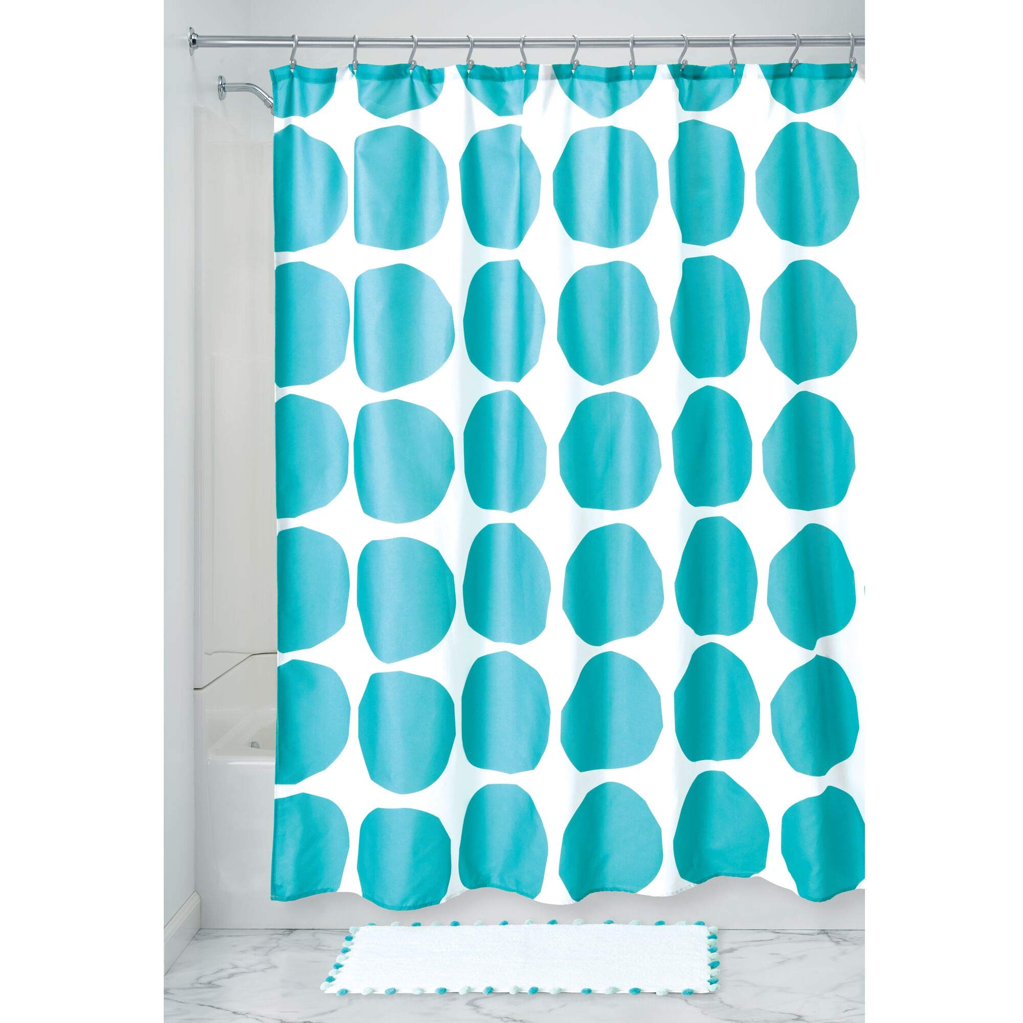 iDesign Teal Dot Shower Curtain - Waterproof Bathroom Decor for Modern Homes | Perfect for Bathrooms, Guest Suites & Dorm Showers