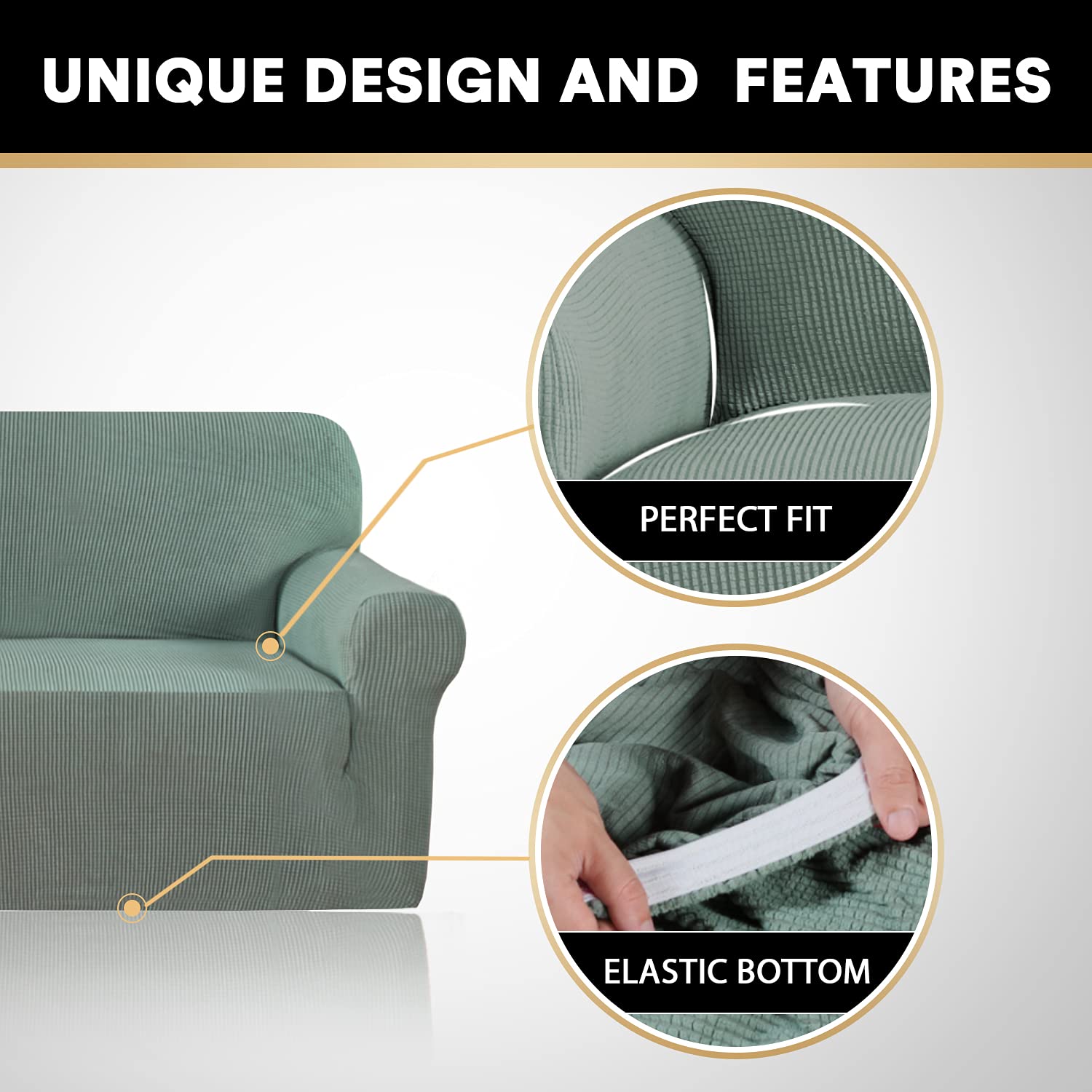 PrinceDeco Stretch Loveseat Sofa Cover - Washable 2-Cushion Slipcover with Non-Slip Bottom, Pet-Friendly Furniture Protector for Living Room, Bedroom, or Office (Sage Green)