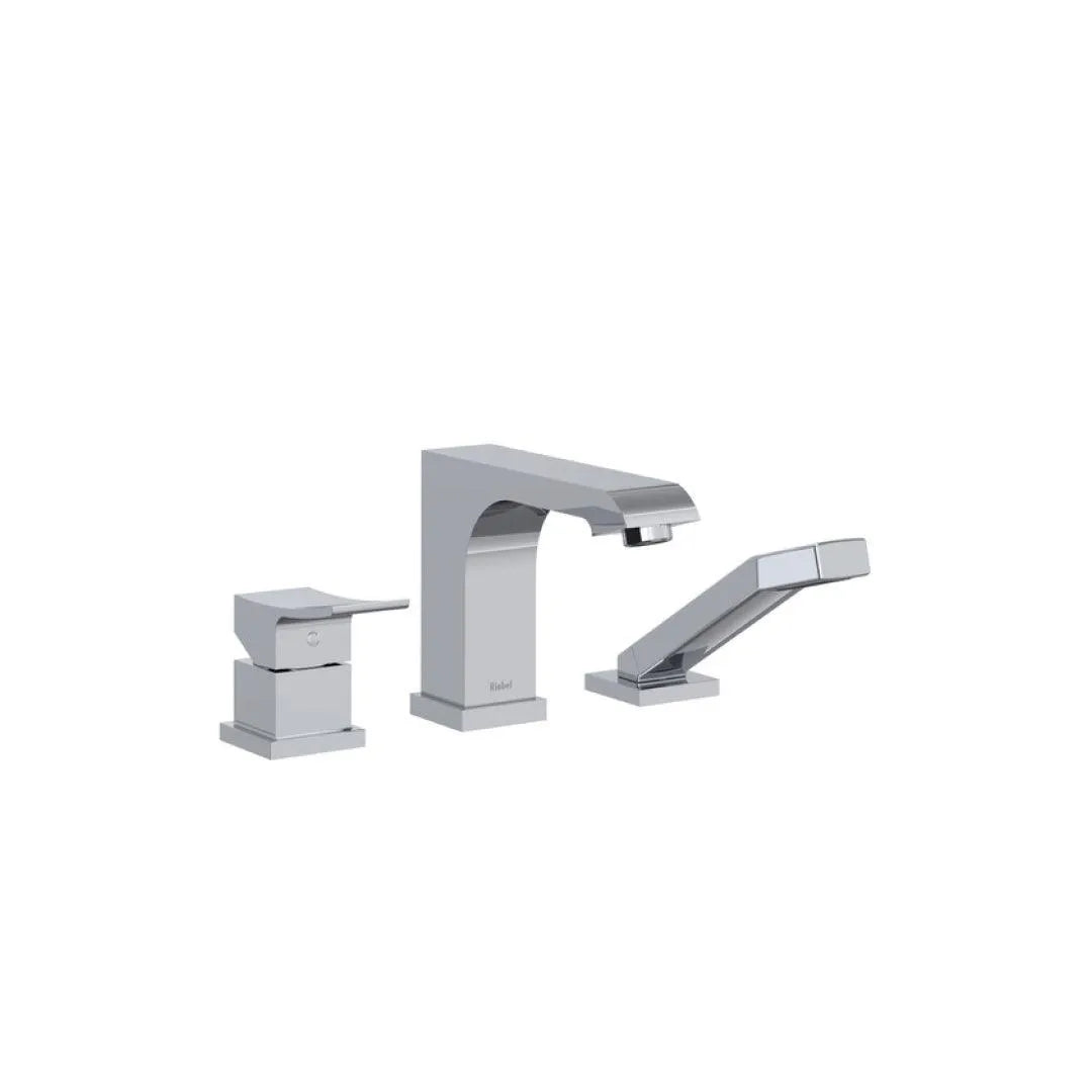 Riobel Zendo 3-Piece Deck Mount Tub Filler with Hand Shower Trim TZO10C - Modern Bathroom Faucet for Freestanding Tubs & Spa-Like Showers