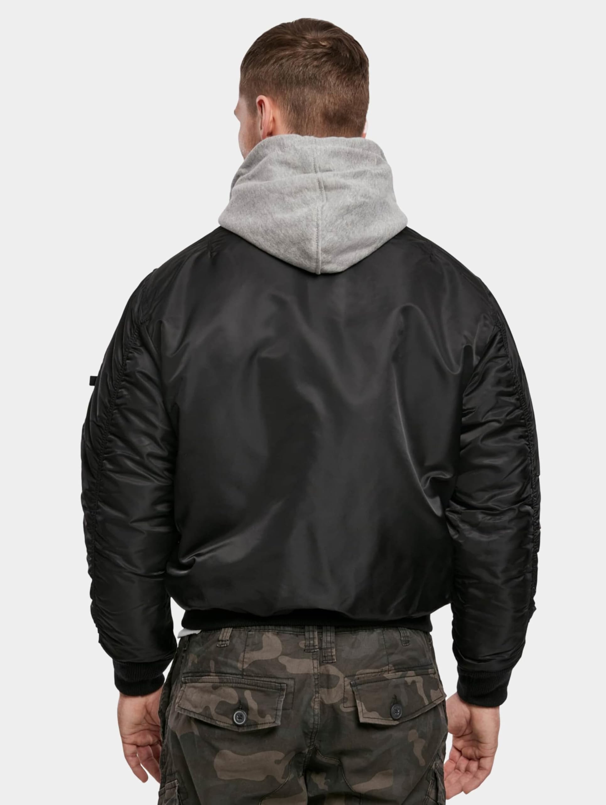 MA1 Bomber Hooded Jacket for Men - Black/Grey 5XL - Windproof Flight Jacket with Warm Lining - Perfect for Winter, Outdoor Activities & Casual Wear