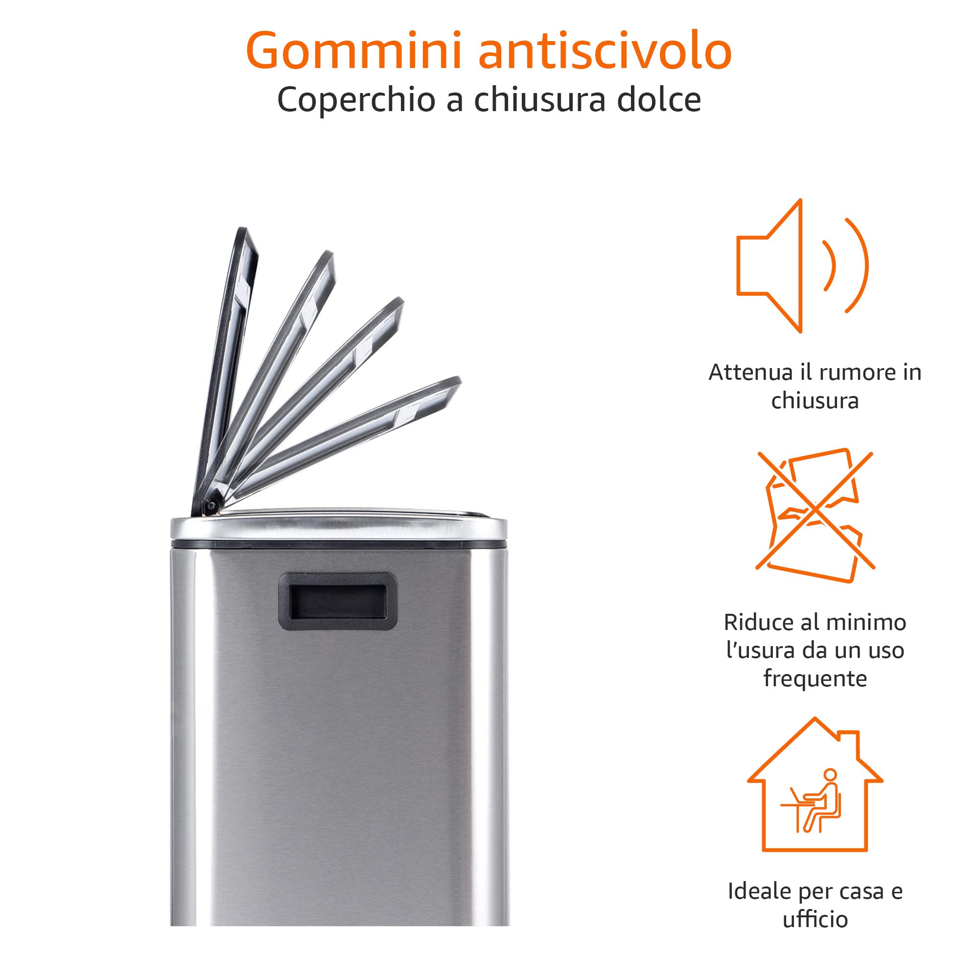 Amazon Basics 30L (2 x 15L) Rectangular Stainless Steel Step Trash Can with Dual Compartments and Soft-Close Lid - Ideal for Kitchen, Bathroom, Office, or Home Use