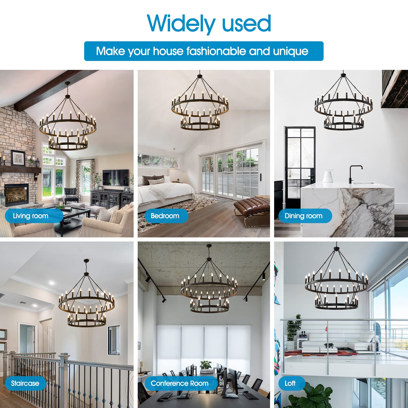 Extra Large 48-Inch Black Rustic Wagon Wheel Chandelier - 36-Light Farmhouse Pendant Light Fixture for High Ceilings | Perfect for Dining Room, Living Room, Kitchen Island, Foyer & Entryway | Creates Cozy Ambiance for Farmhouse, Rustic & Industrial Decor Styles