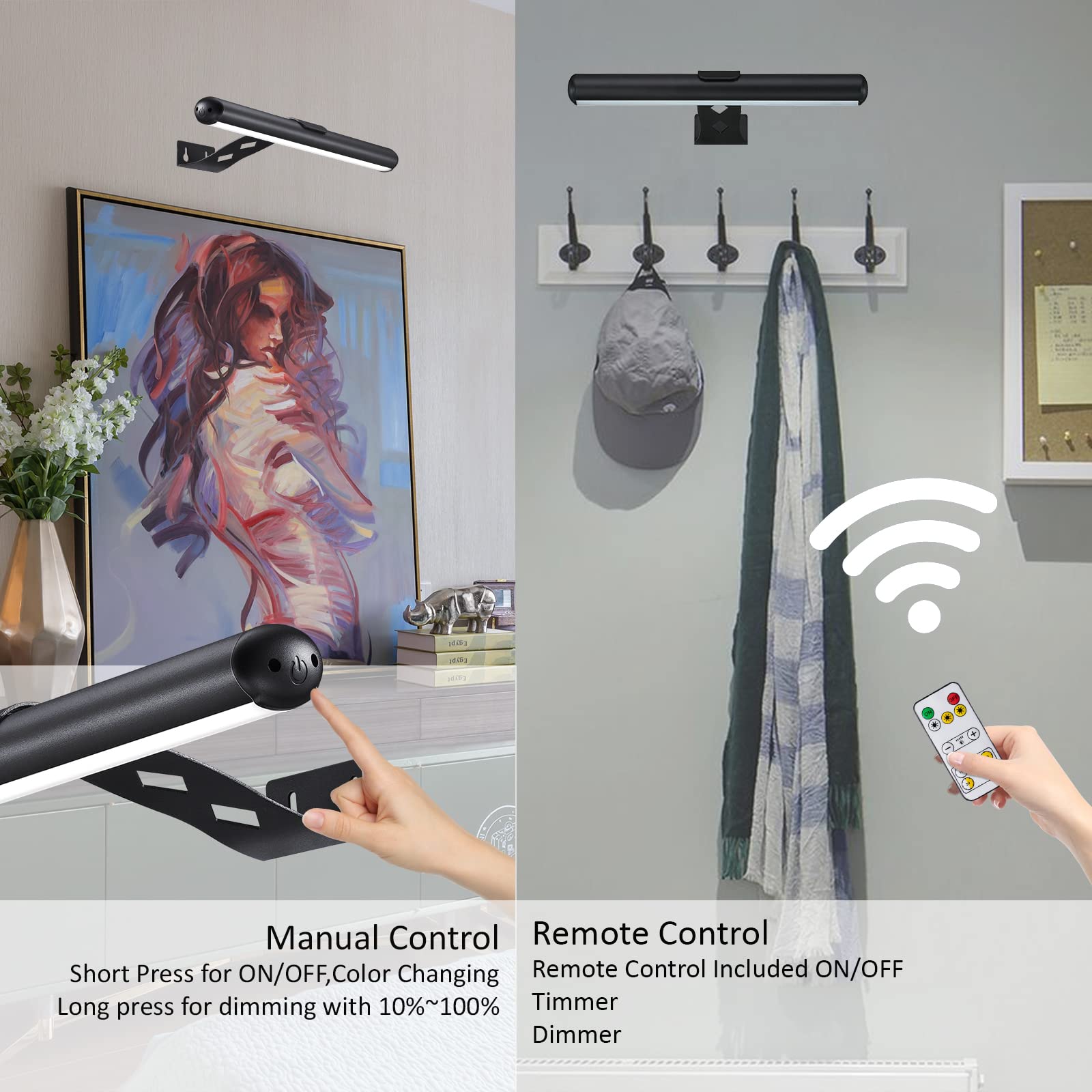 Rechargeable Battery Operated LED Picture Light with Remote - 13 Inch Dimmable Art Display Light for Paintings, Photos & Dartboards | Perfect for Home Galleries, Museums & Office Decor