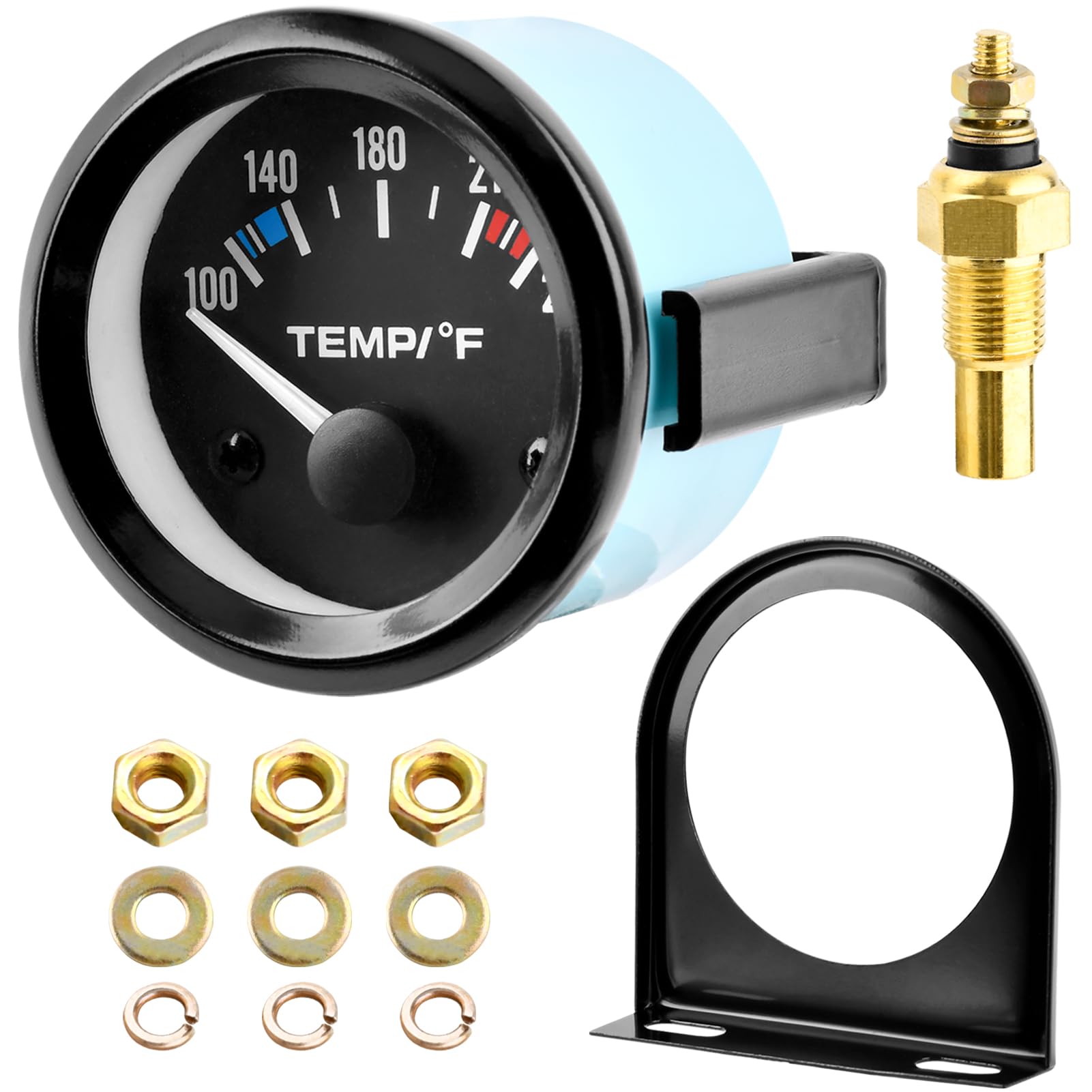 52mm Water Temp Gauge 100-250℉ with LED Backlight for Car, Boat, Truck - Black