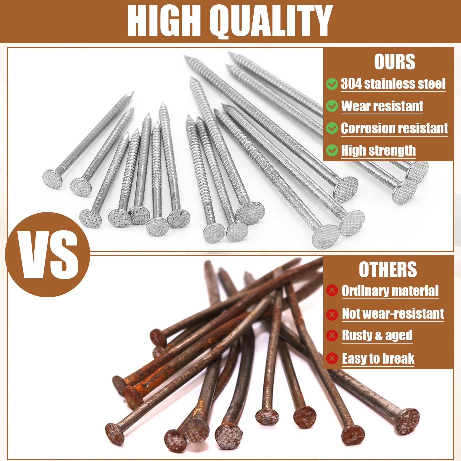 Tandefio 2 lb Box 304 Stainless Steel Siding Nails - 1-3/4 Inch Rust-Resistant Roofing & Slating Nails for Redwood, Cedar Wood, Decking & Roofing - Perfect for Outdoor Construction, Fencing & Home Renovation Projects