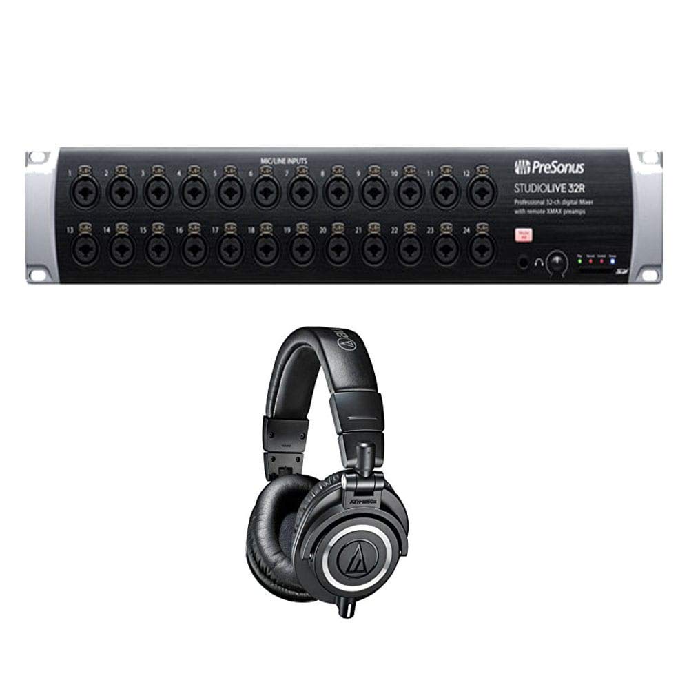PRESONUS Studiolive 32R Digital Rack Mixer with ATH-M50x Professional Studio Monitor Headphones (Black) - Perfect for Live Performances, Recording Studios & Audio Production