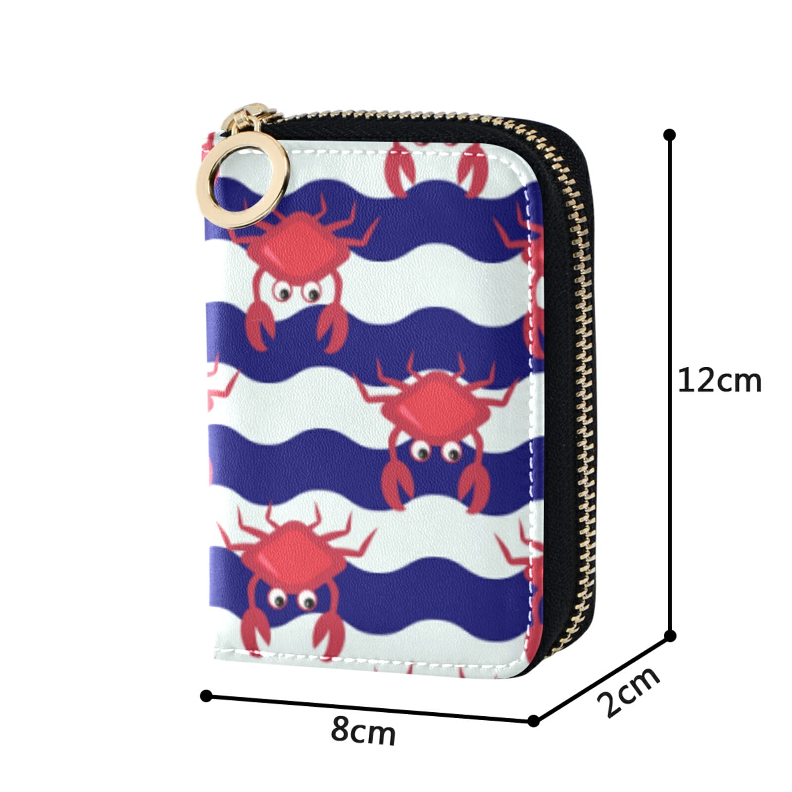 Stylish RFID Blocking Credit Card Wallet for Women - Cute Crab & Striped Design, Microfiber Leather Zipper Card Holder | Perfect for Travel, Shopping & Everyday Use
