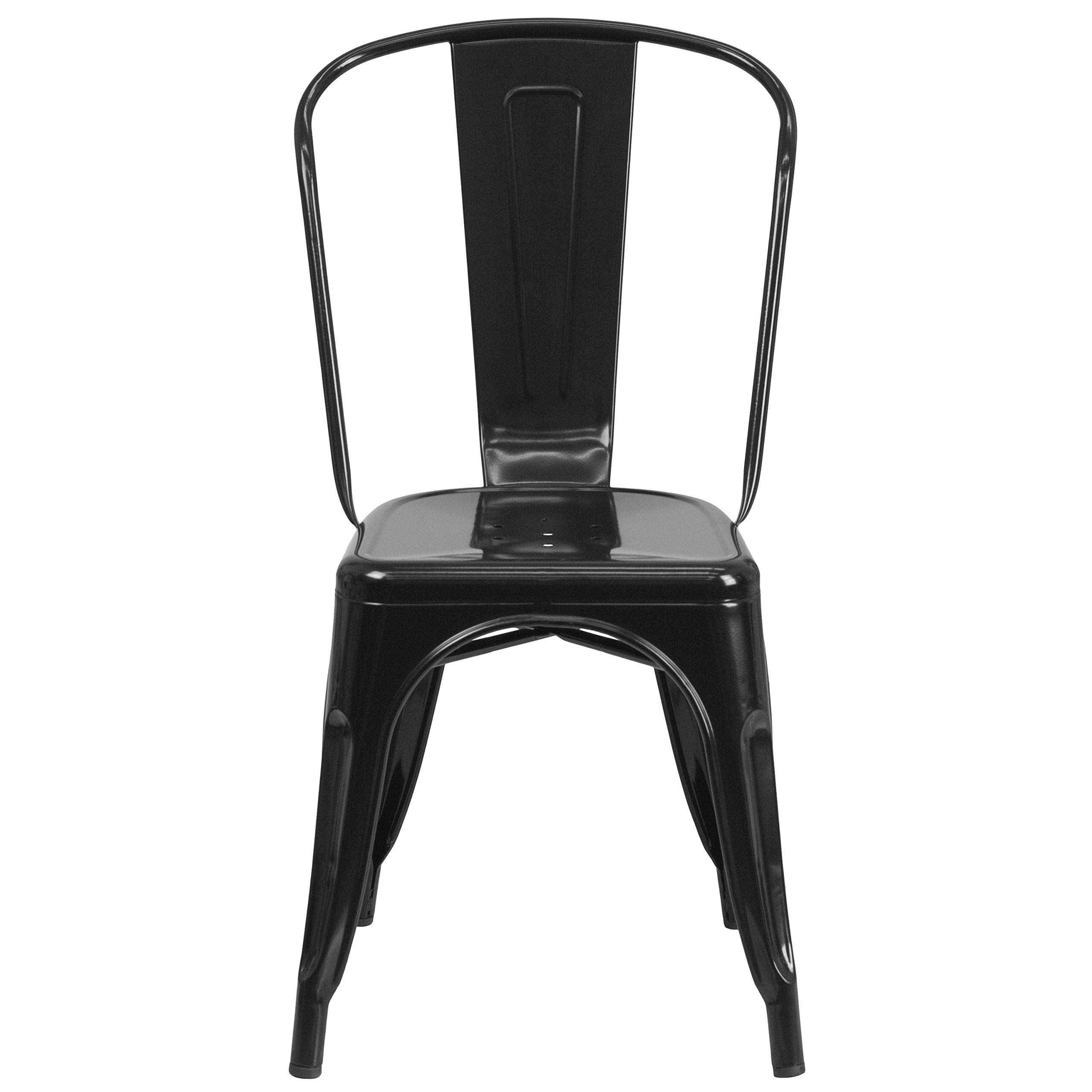 4 Pack Black Metal Stackable Chairs for Indoor & Outdoor Use - Heavy Duty Bistro & Restaurant Chairs for Dining, Patio, Cafe, and Commercial Spaces